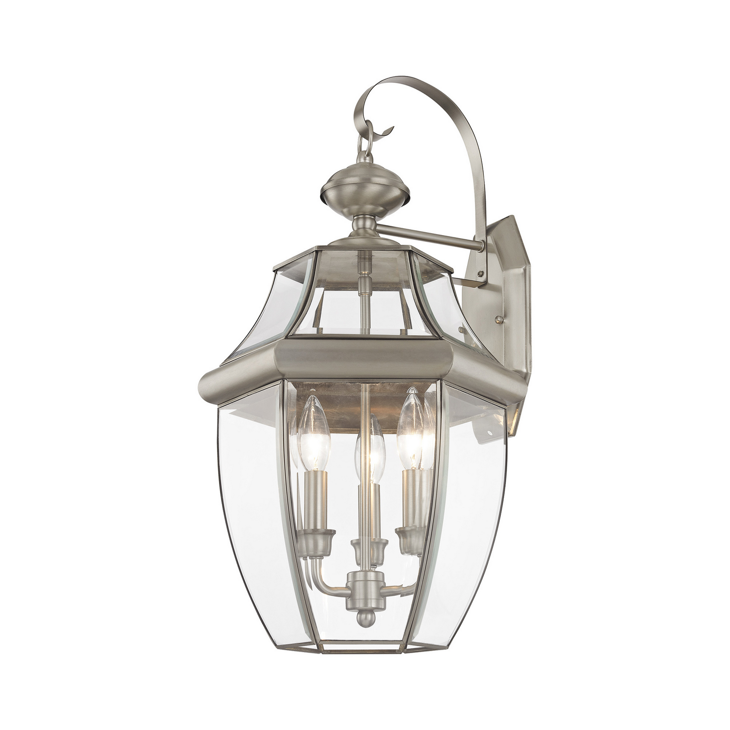 Photos - Floodlight / Street Light NICKEL Livex Brushed  Three Light Outdoor Wall Lantern from the Monterey Collection 2351-91 