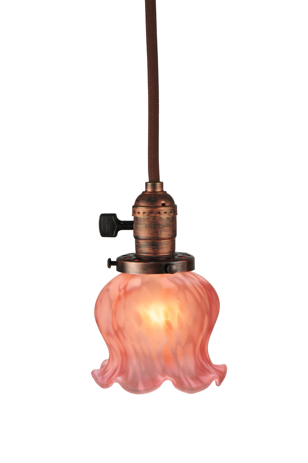 Every Meyda Tiffany item is a unique handcrafted work of art. Natural variations in the wide array of materials that we use to create each Meyda product make every item a masterpiece of its own. Photographs are a general representation of the product. Colors and designs will vary. Collection: Melon Flower Pink Finish: Brown Wire Burnished Copper Glass: Pink,Chocolate,White Notes: Custom Crafted In Yorkville, New York Please Allow 50 Days Width: 4.50" Height: 13.00" Length: 4.50" Weight: 1.00 lb Number of Bulbs: 1 Maximum Wattage: 60.00 W Bulb Type: A19 Bulb Base: E26 Material: Metal Country of Origin: USA Safety Listing: Damp