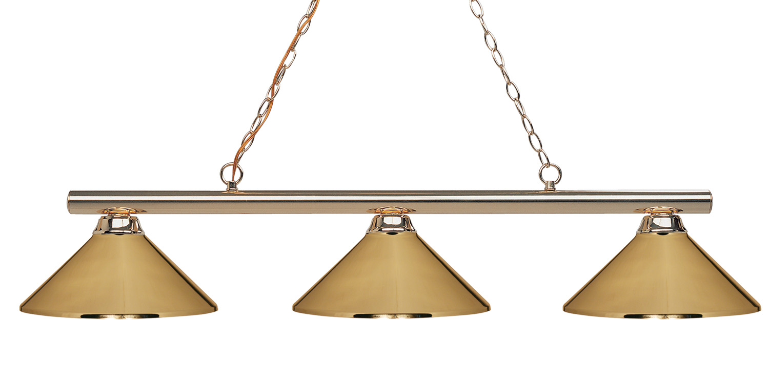 Three Light Billiard by Z-Lite - Sharp Shooter Collection, Polished Brass Finish - 155-3PB-MPB