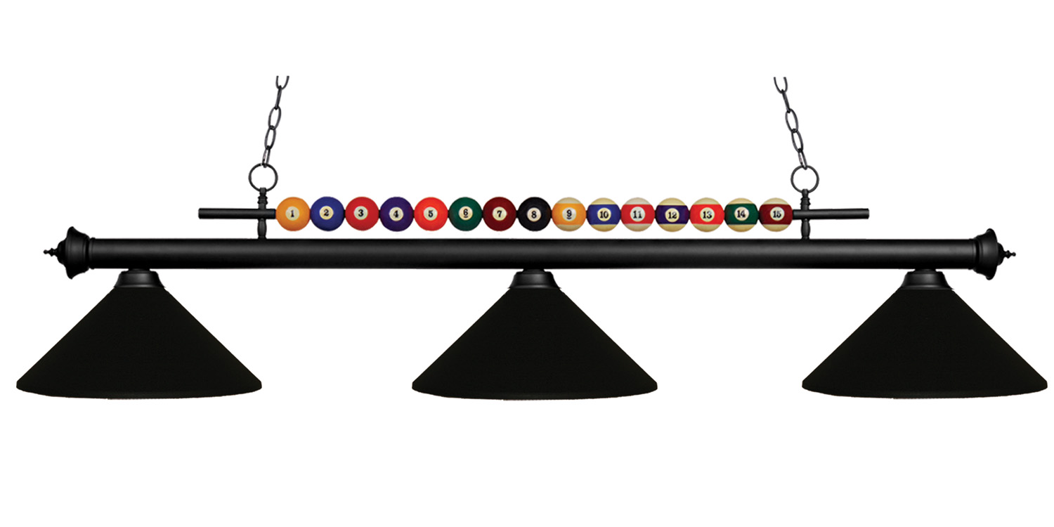 Three Light Billiard by Z-Lite - Shark Collection, Matte Black Finish - 170MB-MMB