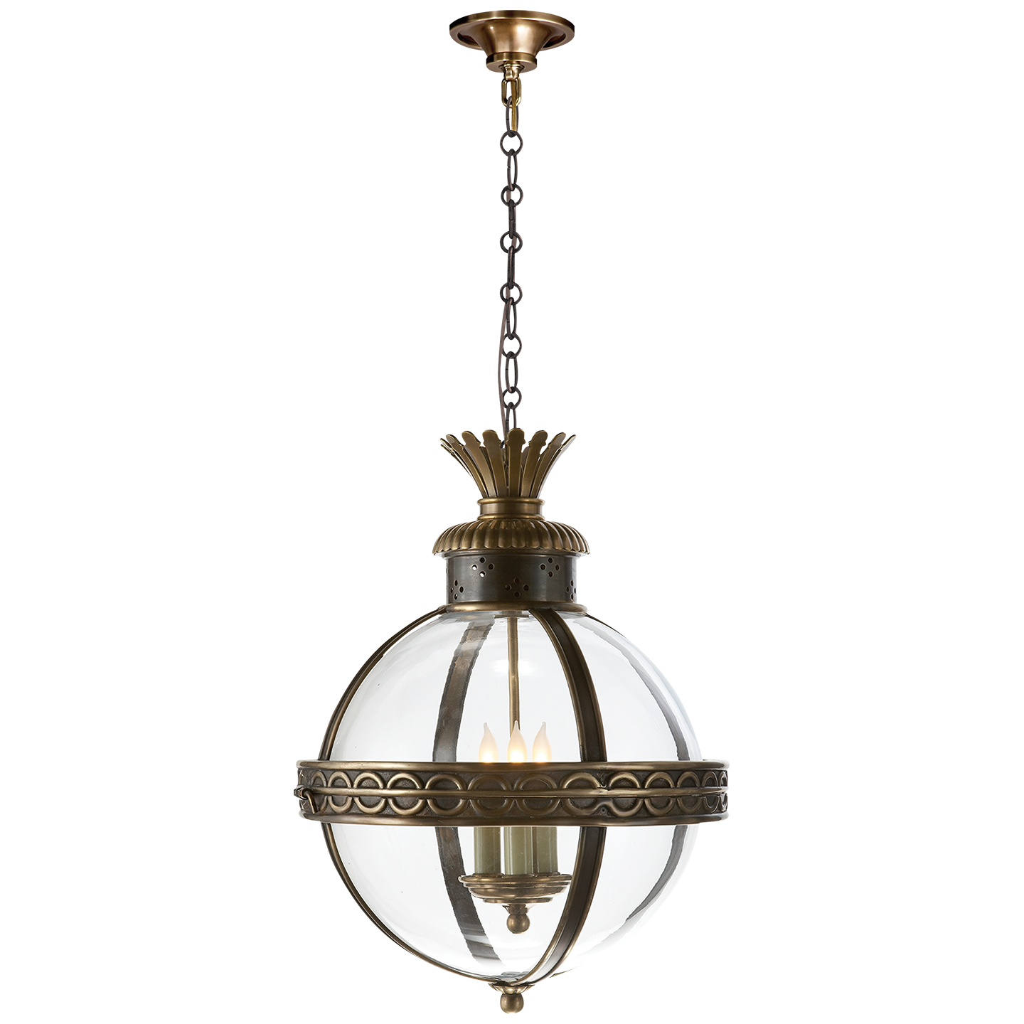 Visual Comfort Signature Crown Top Globe Three Light Lantern in Bronze with Antique Brass - CHC 2111BZ/AB-CG