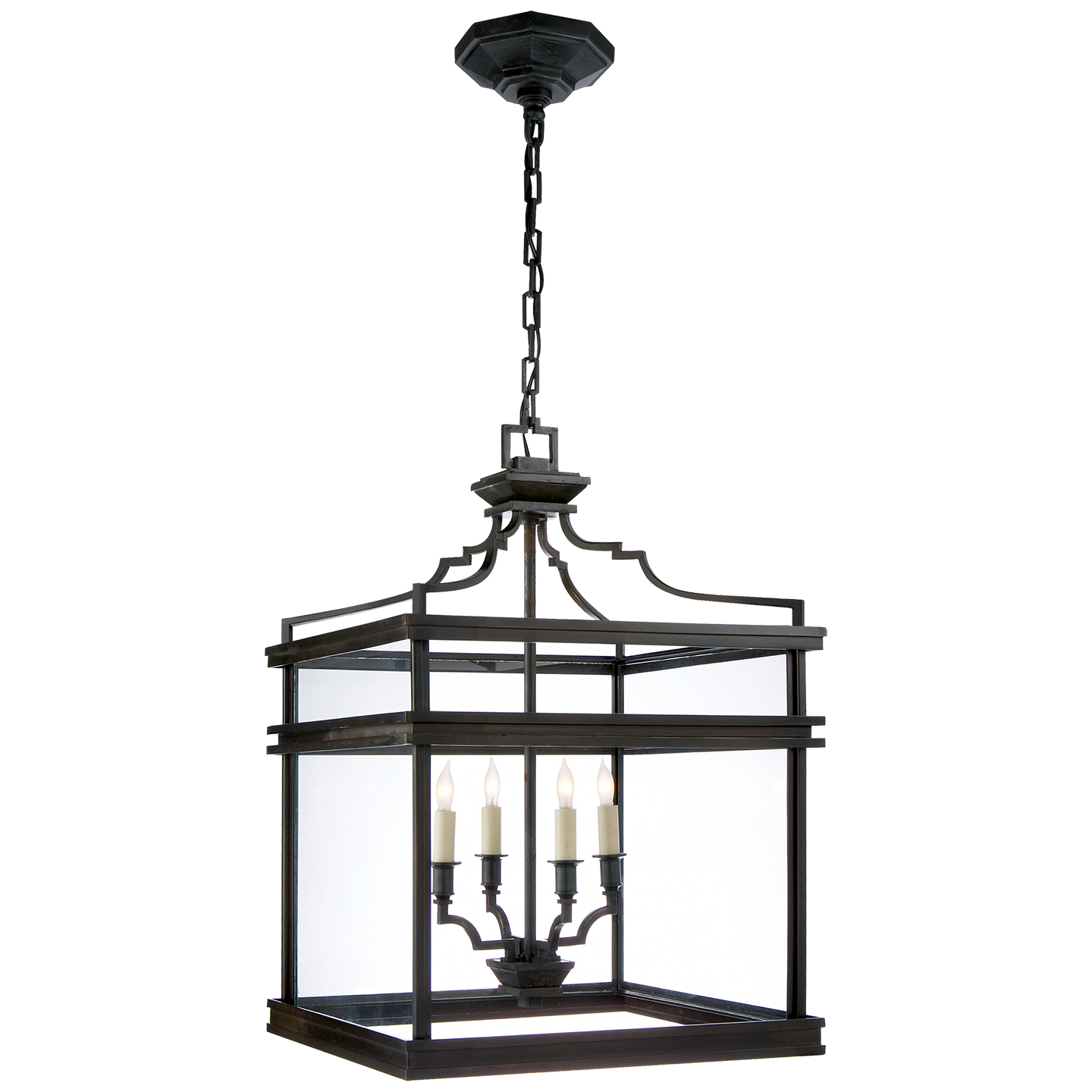 Visual Comfort Signature Mykonos Four Light Lantern in Aged Iron - CHC 2161AI