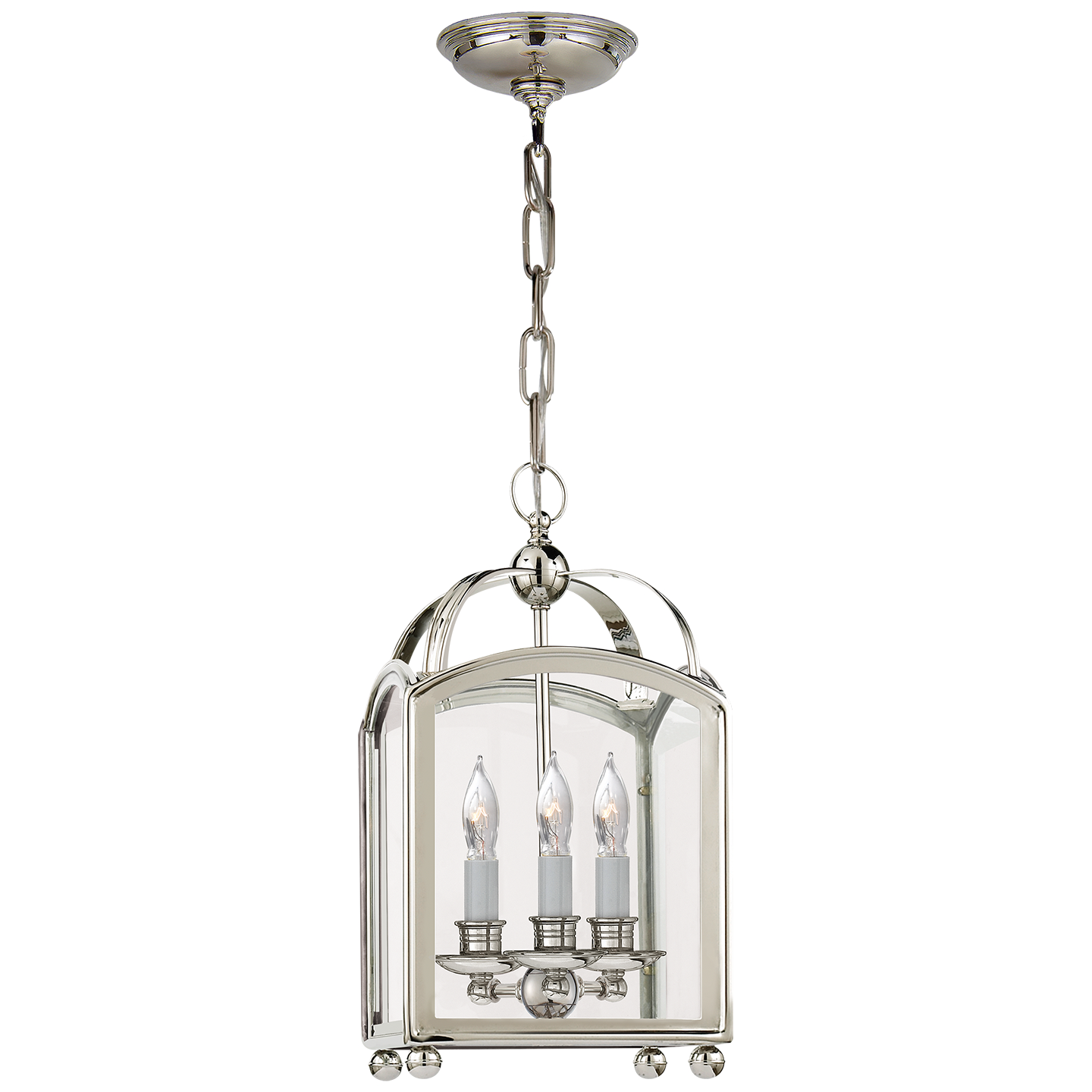 Visual Comfort Signature Arch Top Three Light Lantern in Polished Nickel - CHC 3420PN