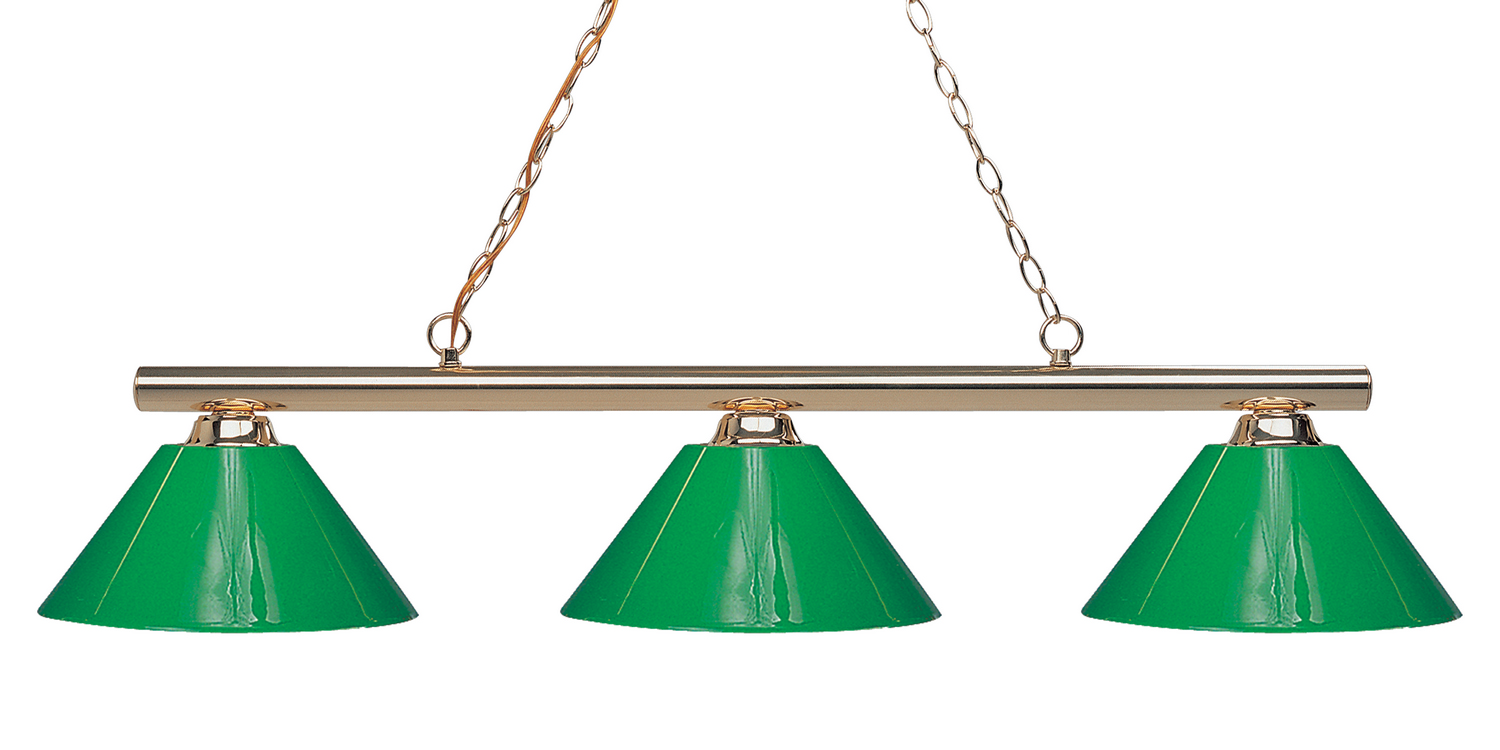 Three Light Billiard by Z-Lite - Sharp Shooter Collection, Polished Brass Finish - 155-3PB-PGR