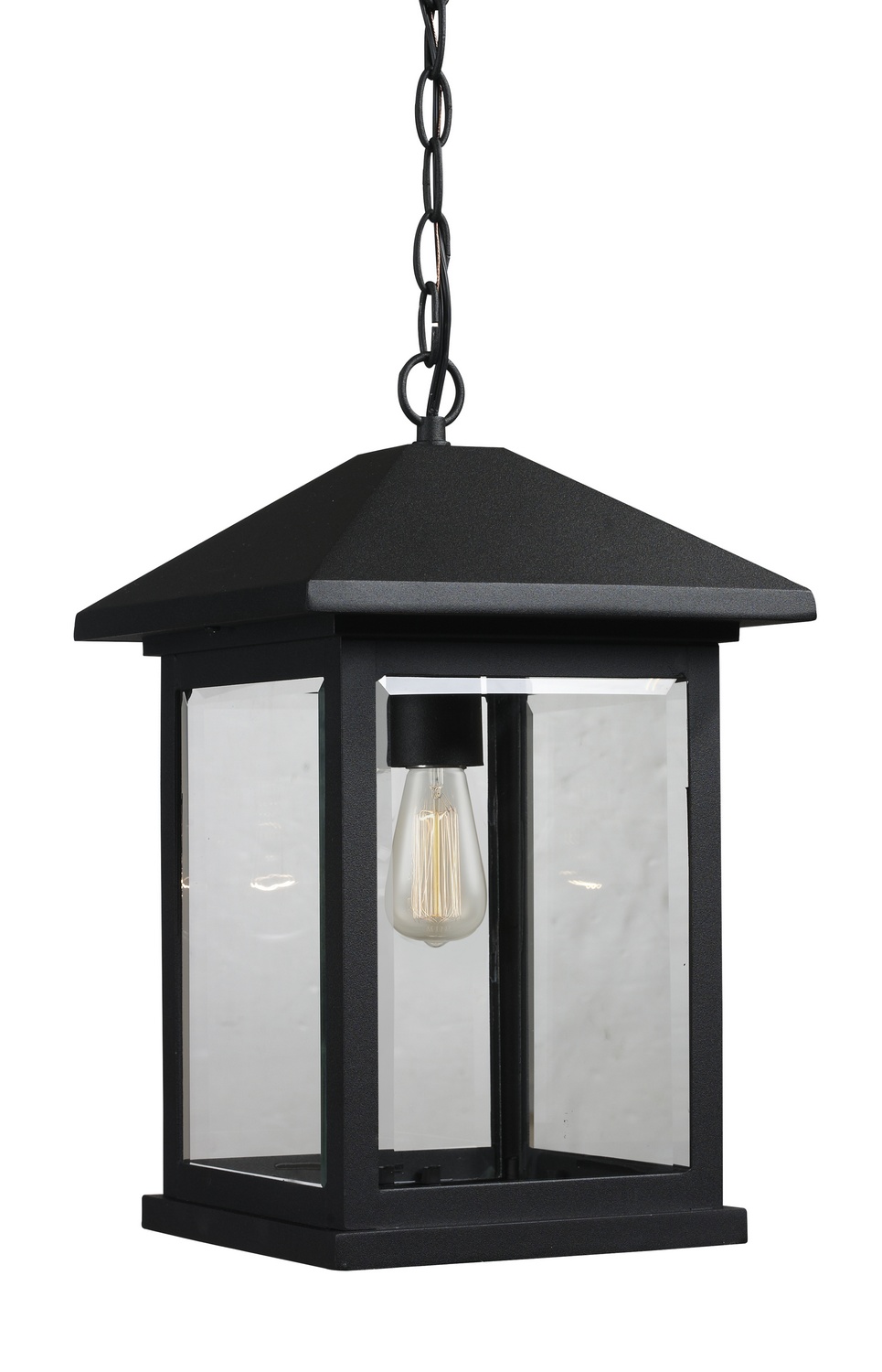 One Light Outdoor Chain Mount Ceiling Fixture by Z-Lite - Portland Collection, Black Finish - 531CHB-BK