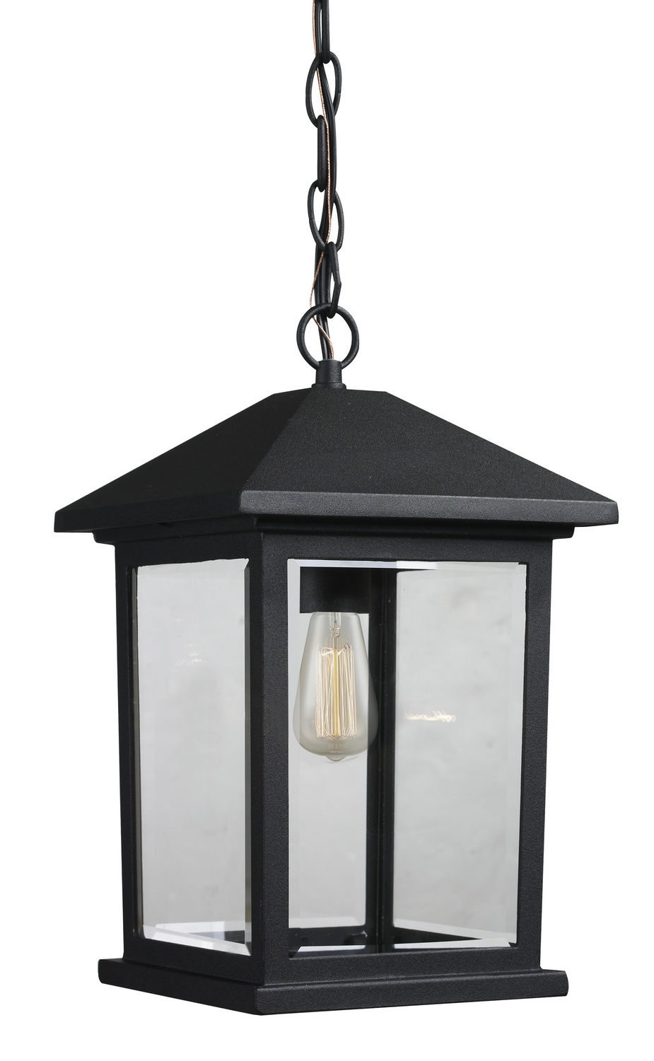 One Light Outdoor Chain Mount Ceiling Fixture by Z-Lite - Portland Collection, Black Finish - 531CHM-BK