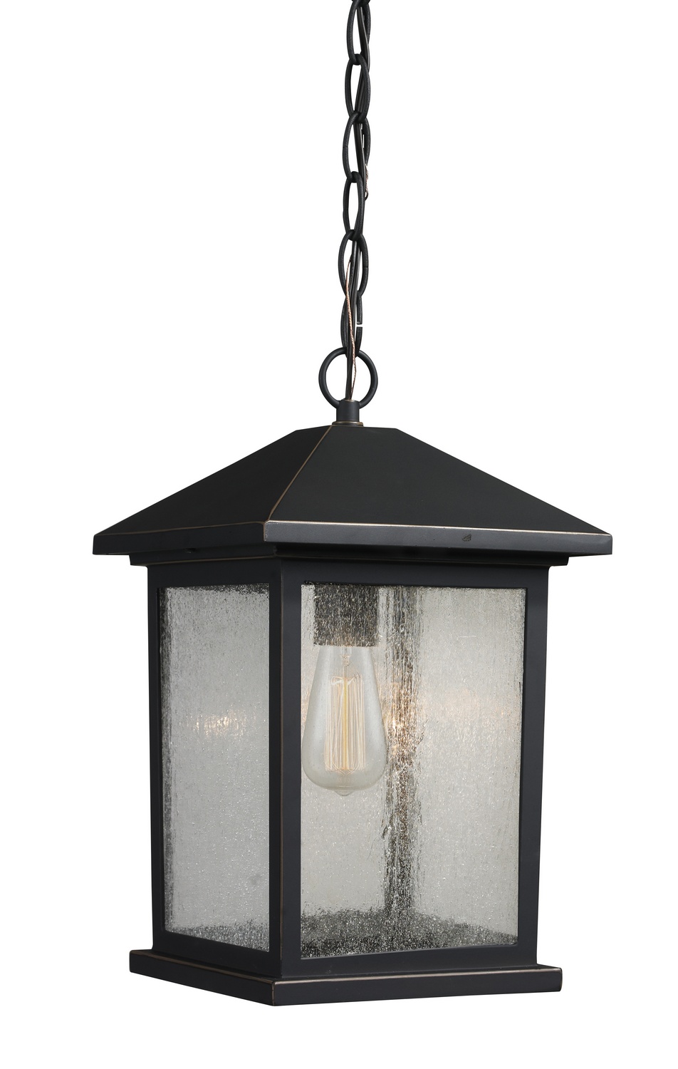 One Light Outdoor Chain Mount Ceiling Fixture by Z-Lite - Portland Collection, Oil Rubbed Bronze Finish - 531CHM-ORB