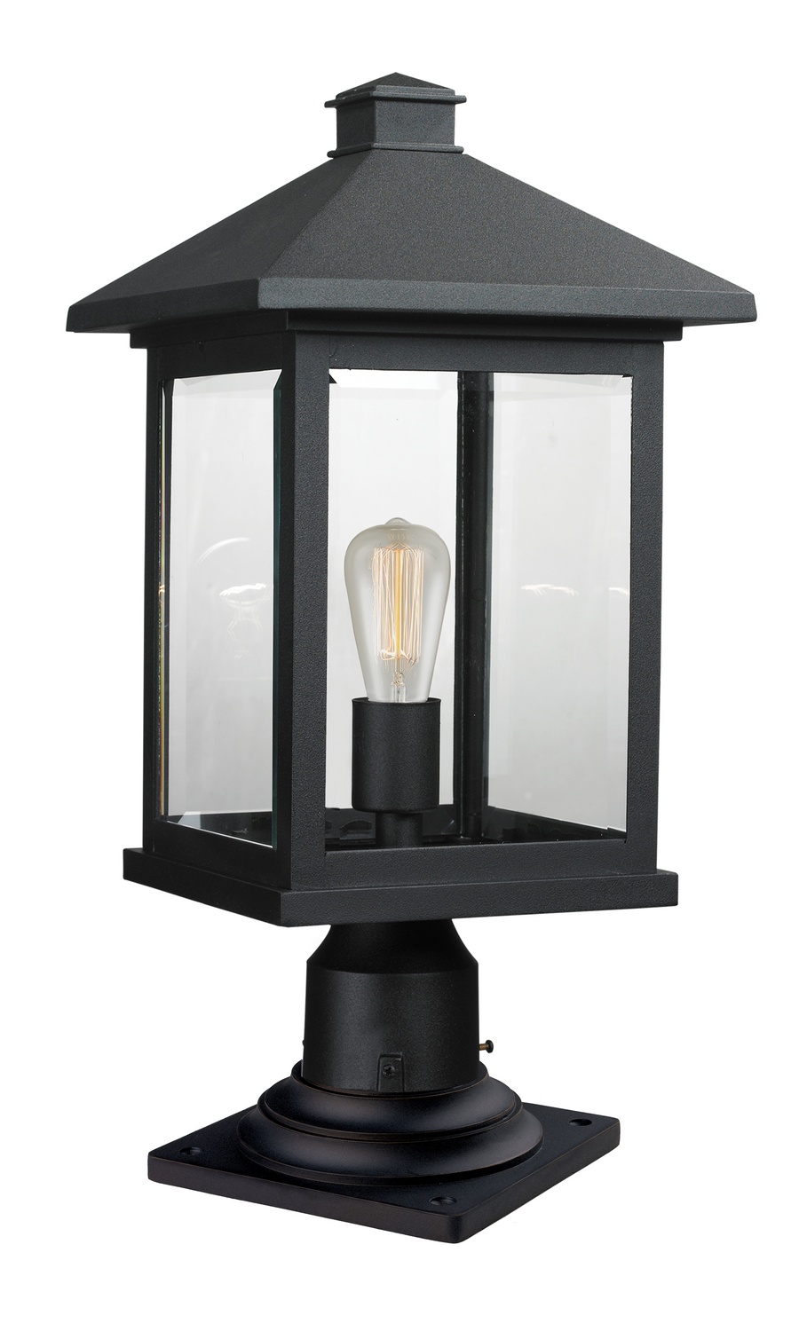 One Light Outdoor Pier Mounted Fixture by Z-Lite - Portland Collection, Black Finish - 531PHBR-533PM-BK