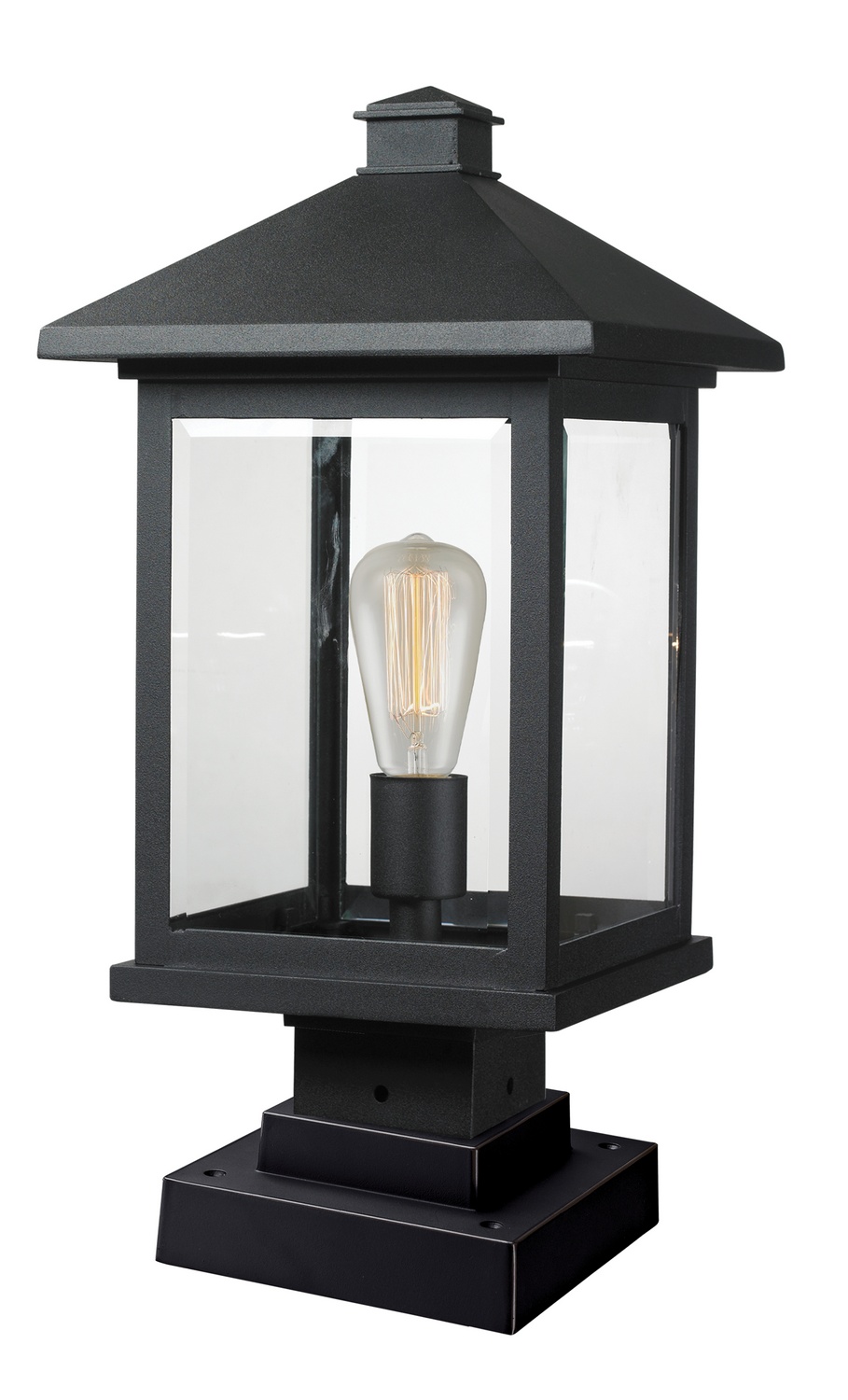 One Light Outdoor Pier Mounted Fixture by Z-Lite - Portland Collection, Black Finish - 531PHBS-SQPM-BK