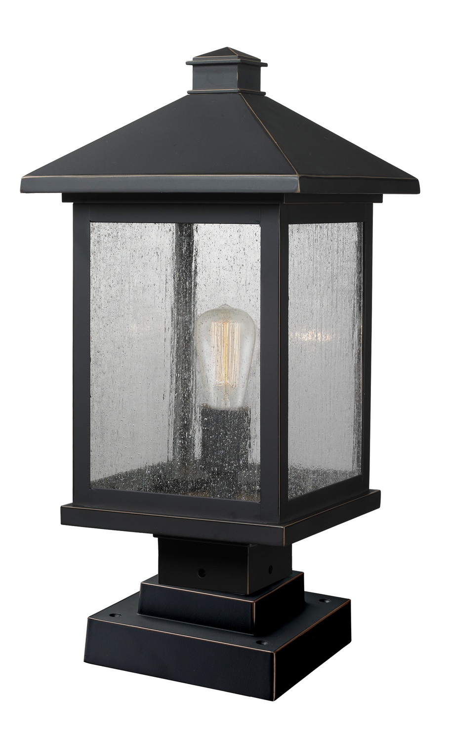 One Light Outdoor Pier Mounted Fixture by Z-Lite - Portland Collection, Oil Rubbed Bronze Finish - 531PHBS-SQPM-ORB