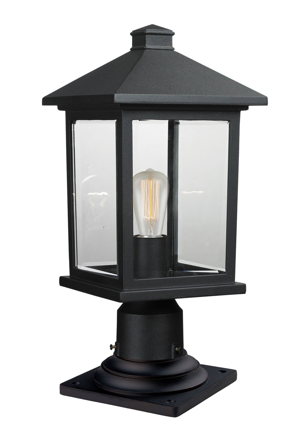 One Light Outdoor Pier Mounted Fixture by Z-Lite - Portland Collection, Black Finish - 531PHMR-533PM-BK
