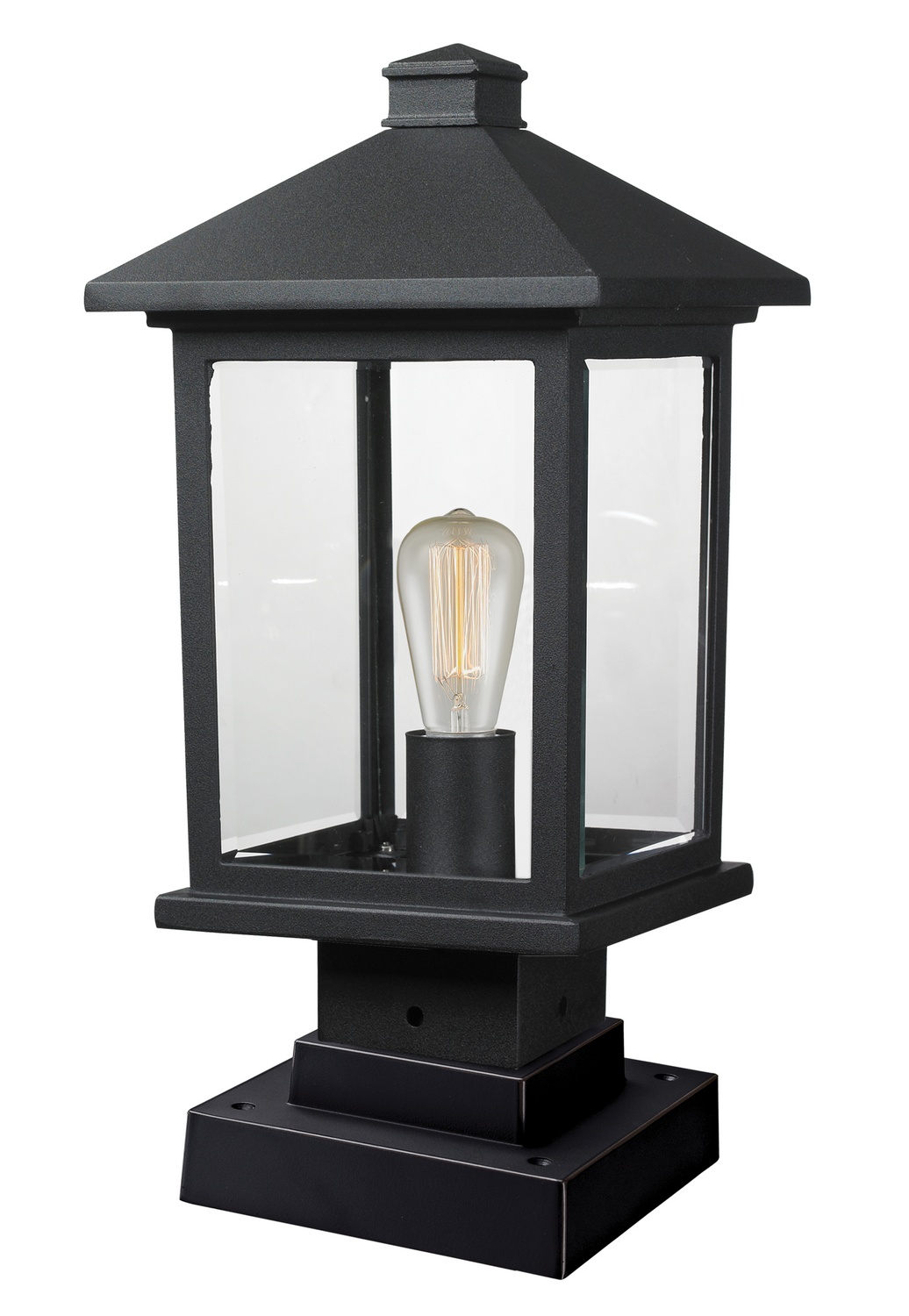 One Light Outdoor Pier Mounted Fixture by Z-Lite - Portland Collection, Black Finish - 531PHMS-SQPM-BK