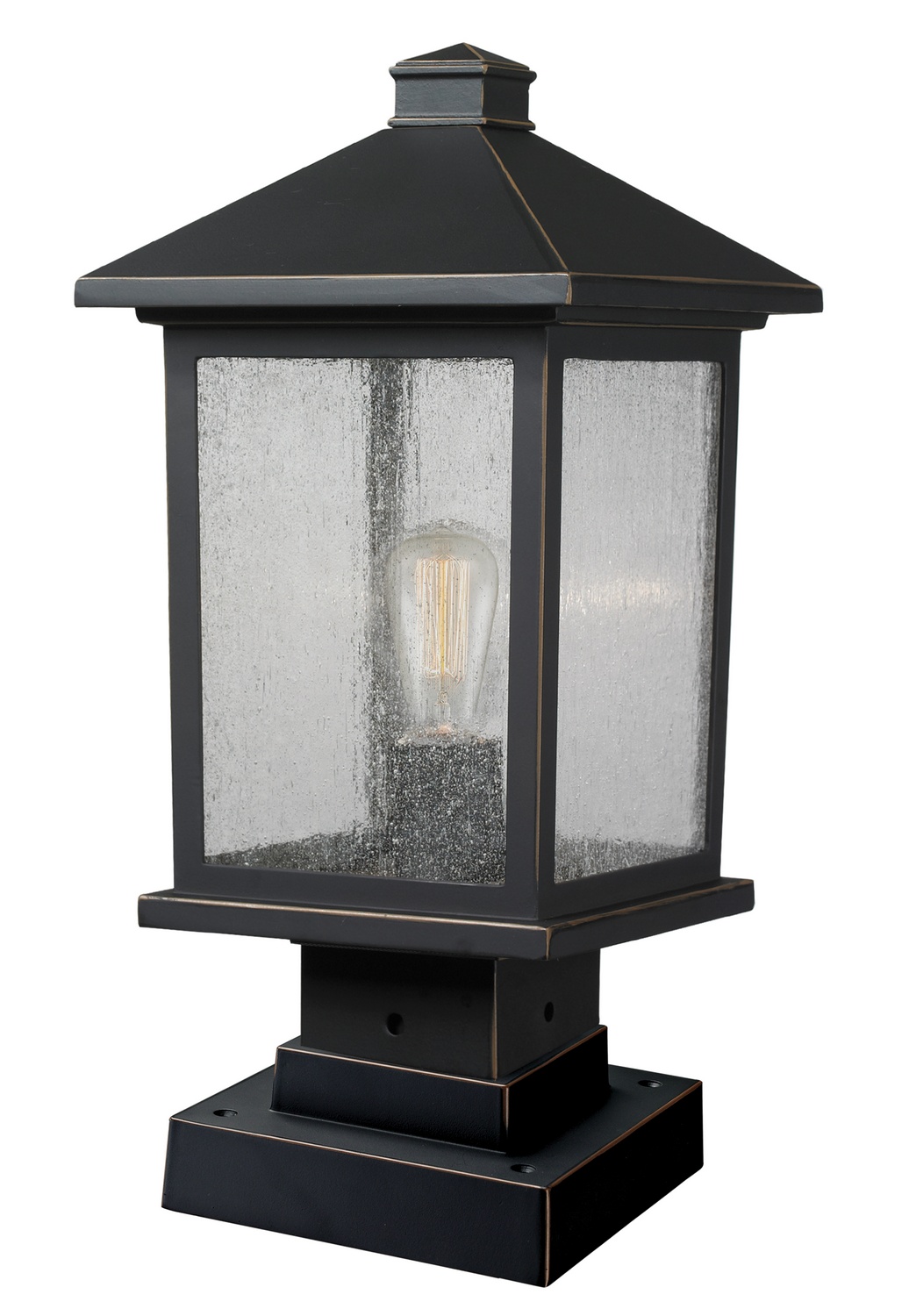 One Light Outdoor Pier Mounted Fixture by Z-Lite - Portland Collection, Oil Rubbed Bronze Finish - 531PHMS-SQPM-ORB