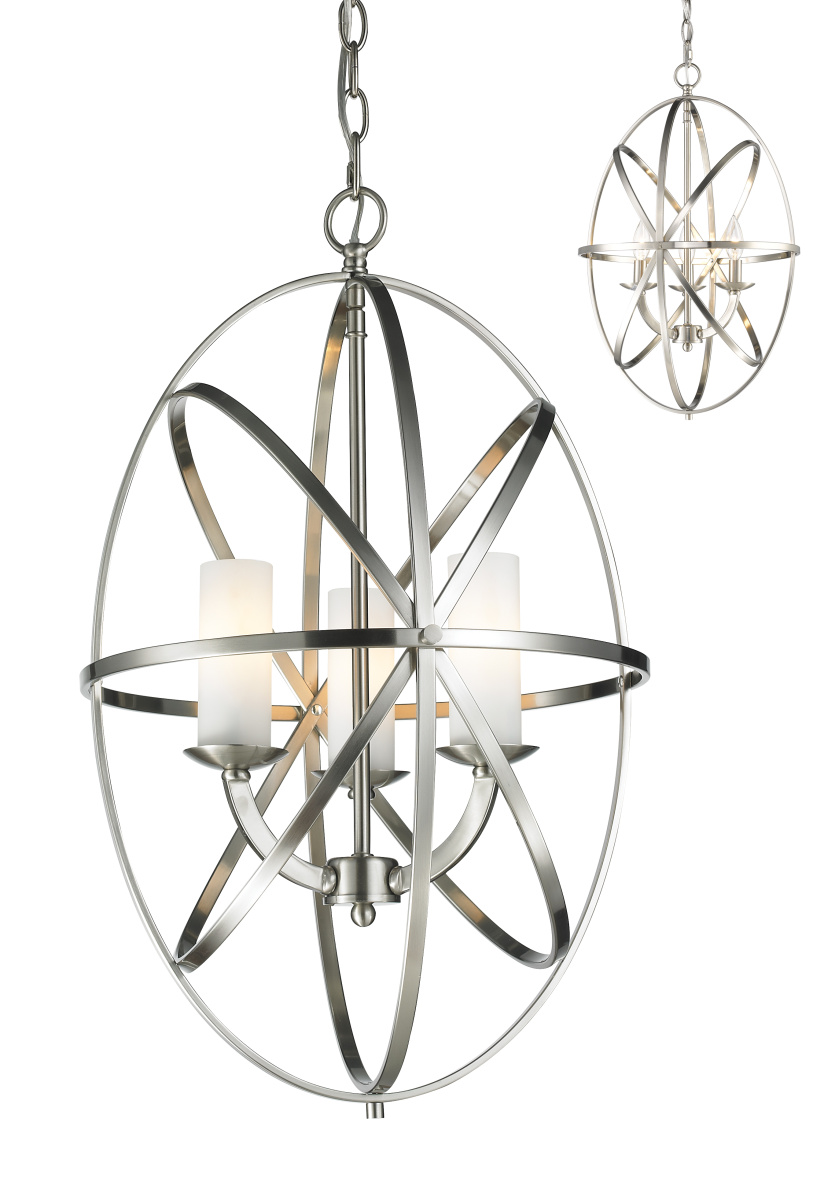 Three Light Chandelier by Z-Lite - Aranya Collection, Brushed Nickel Finish - 6027-3S-BN