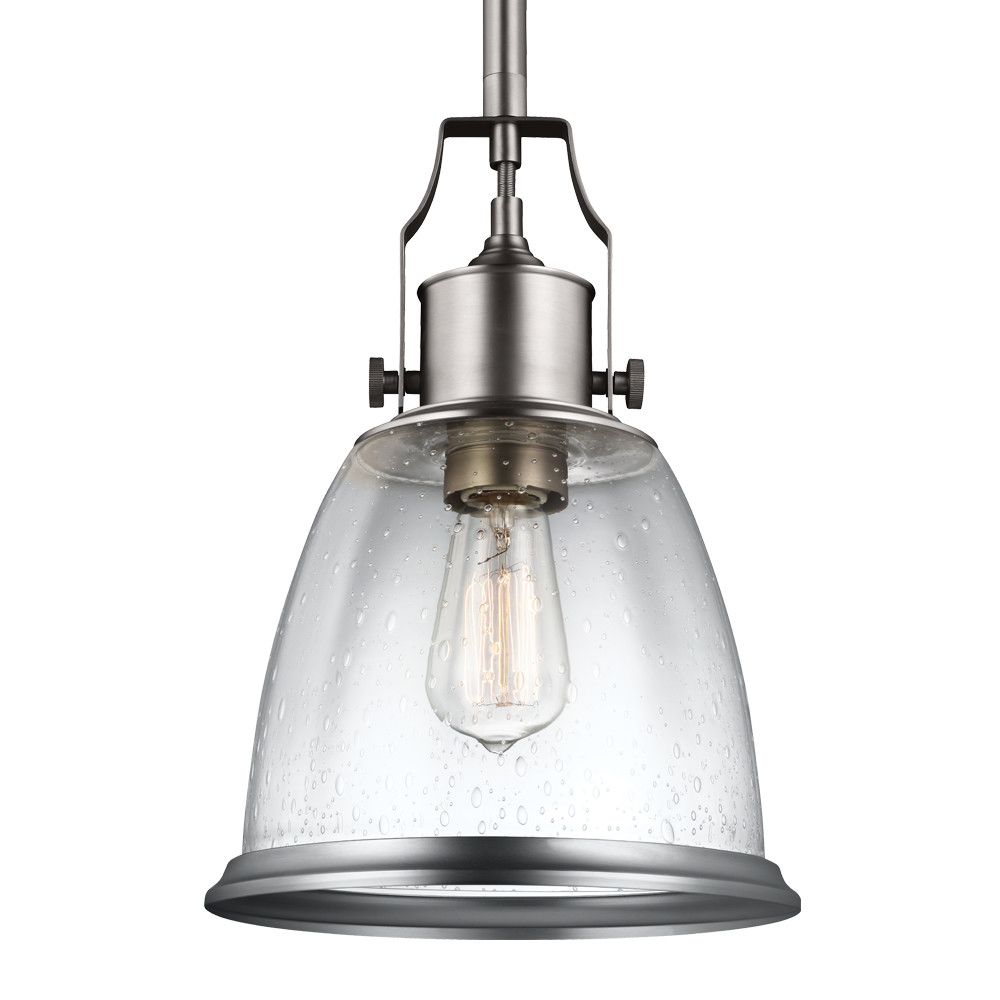 Generation Lighting. Hobson One Light Pendant in Satin Nickel - P1355SN