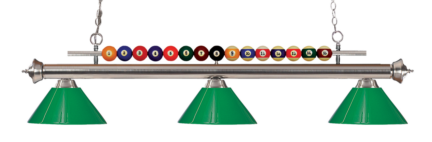Three Light Billiard by Z-Lite - Shark Collection, Brushed Nickel Finish - 170BN-PGR