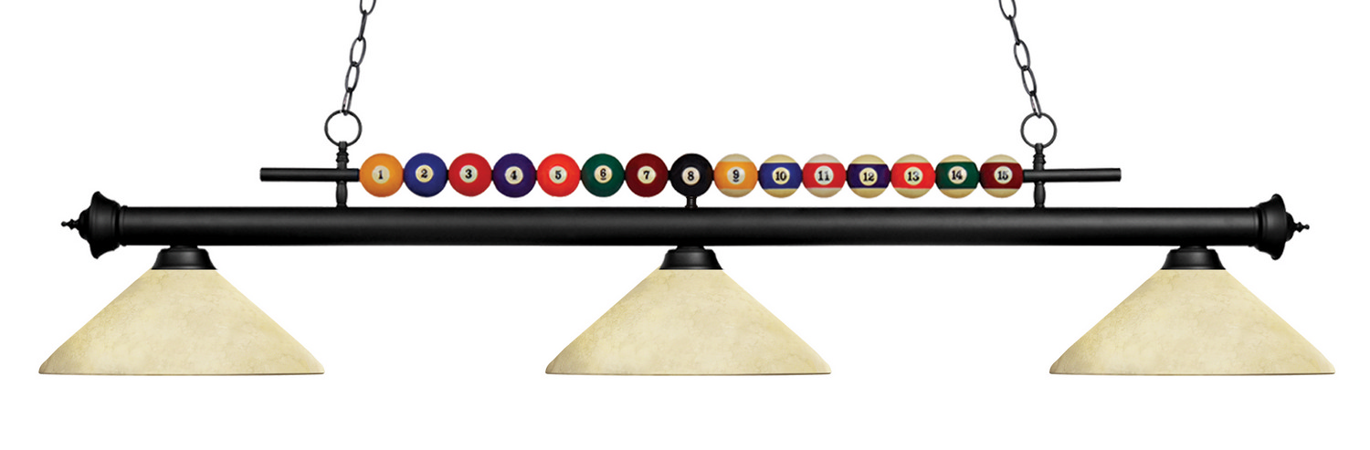 Three Light Billiard by Z-Lite - Shark Collection, Matte Black Finish - 170MB-AGM14