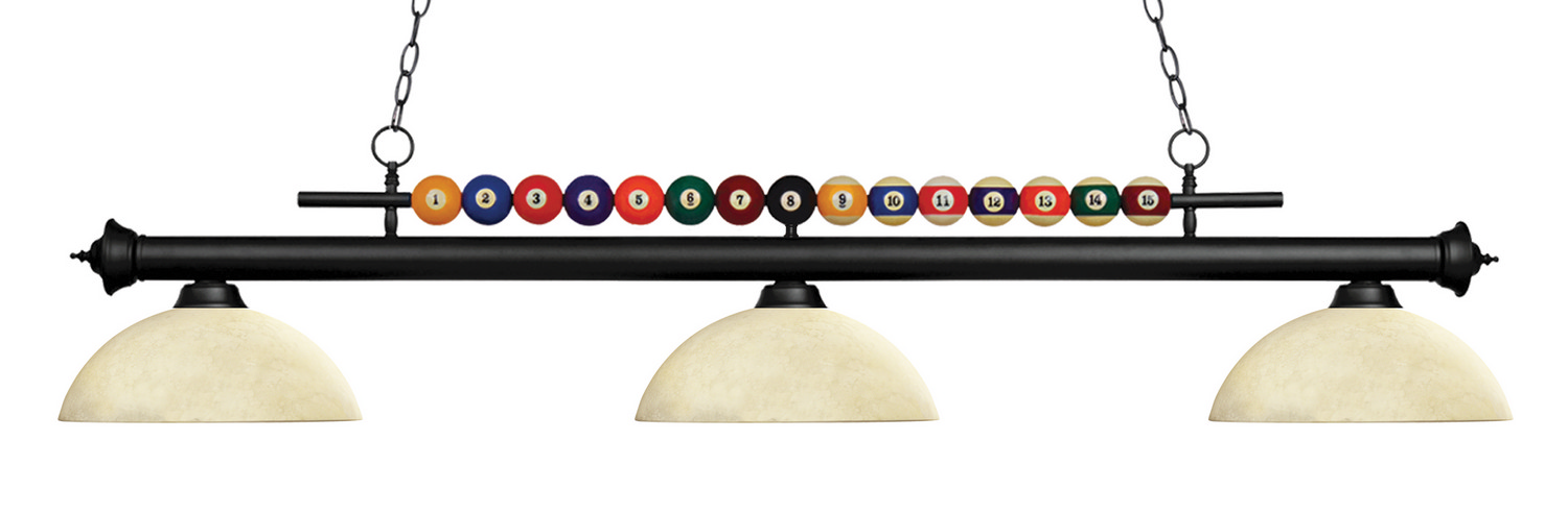 Three Light Billiard by Z-Lite - Shark Collection, Matte Black Finish - 170MB-DGM14