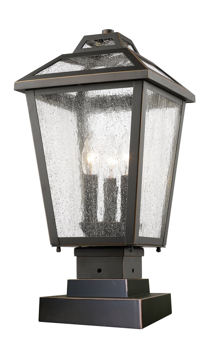 Three Light Outdoor Pier Mounted Fixture by Z-Lite - Bayland Collection, Oil Rubbed Bronze Finish - 539PHMS-SQPM-ORB