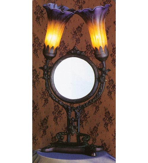 Amber/Purple Pond Lily Two Light Accent Lamp in Mahognay Bronze