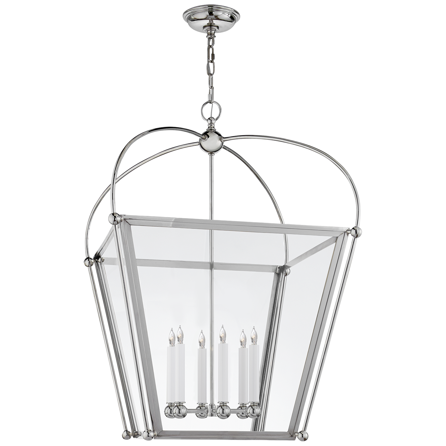 Visual Comfort Signature Riverside Six Light Lantern in Polished Nickel - CHC 3440PN-CG