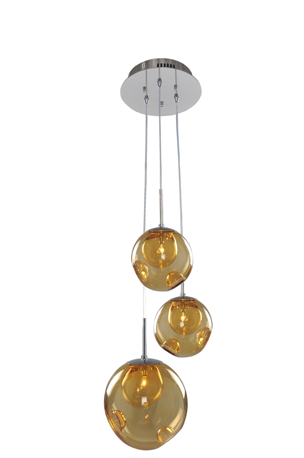 Kalco Meteor Three Light Pendant in Chrome - 309540CH/AMBER