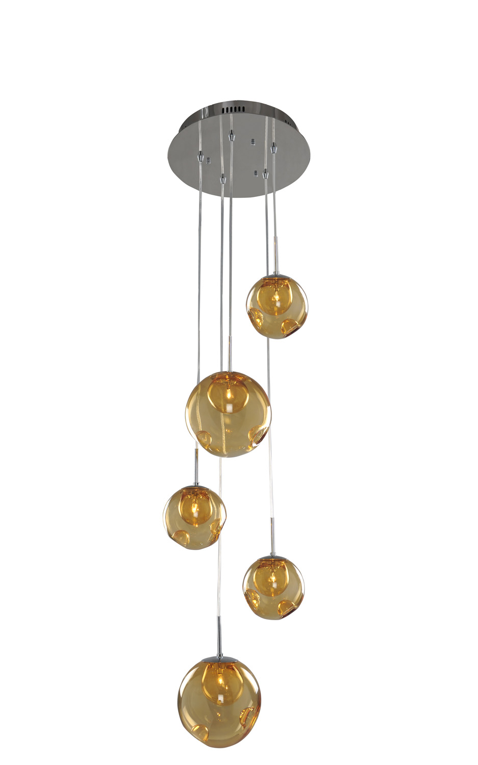Kalco Meteor Five Light Pendant in Chrome - 309541CH/AMBER