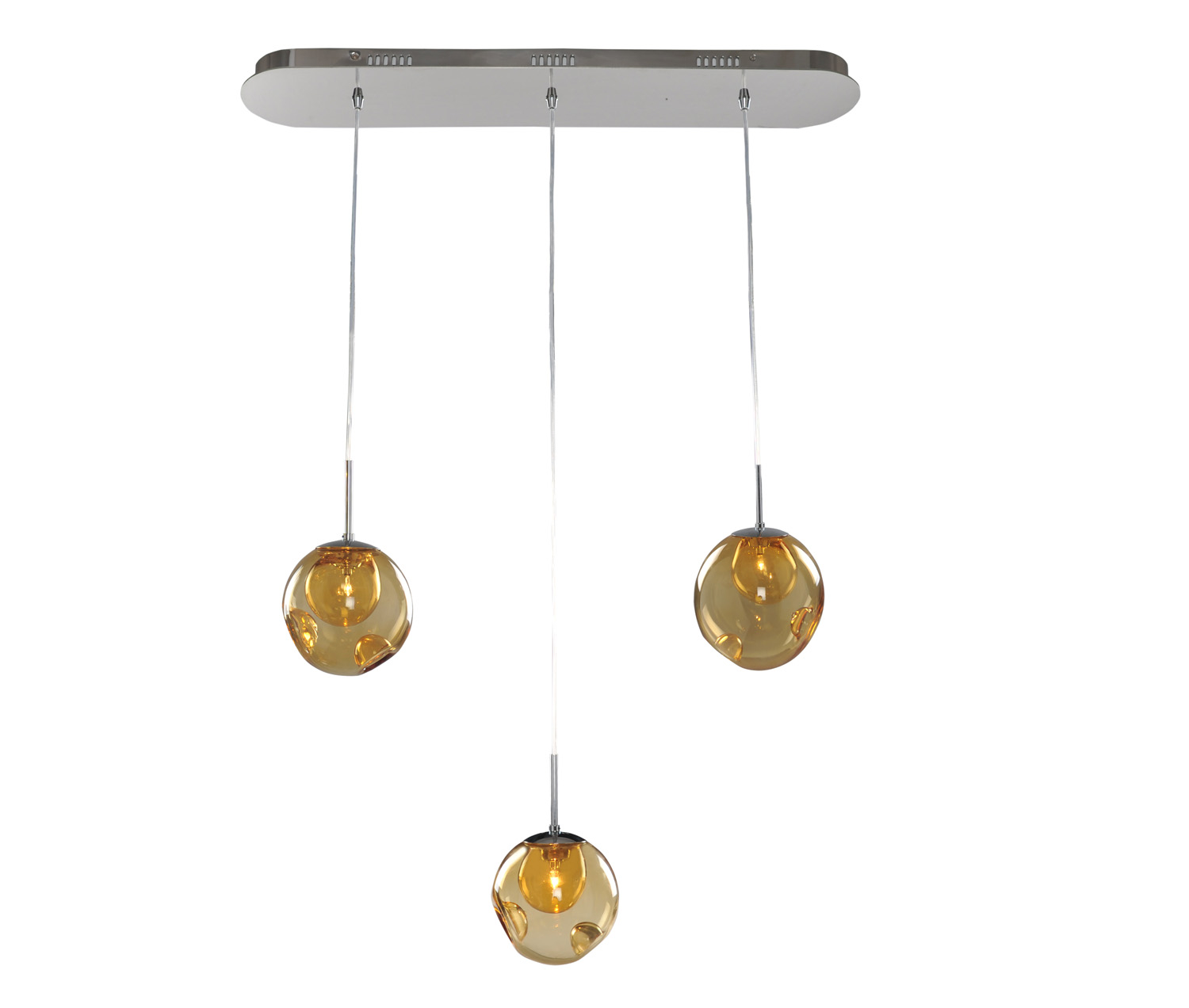 Kalco Meteor Three Light Island Pendant in Chrome - 309542CH/AMBER