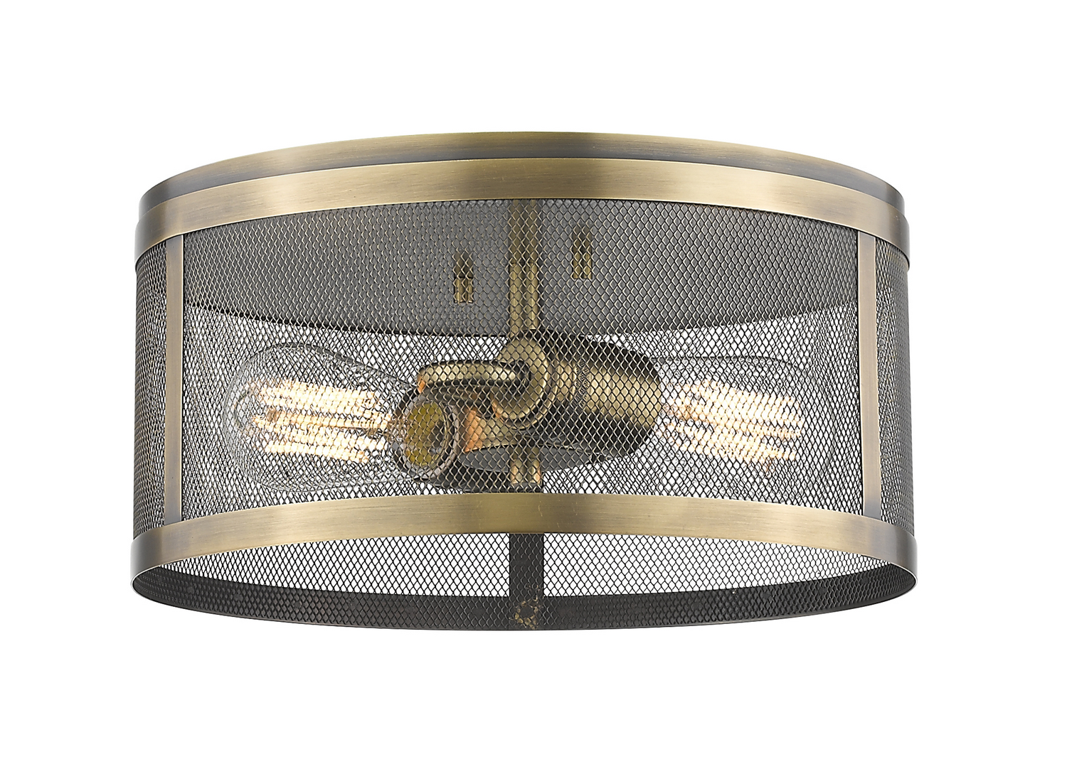 Two Light Flush Mount by Z-Lite - Meshsmith Collection, Natural Brass Finish - 331F12-NB