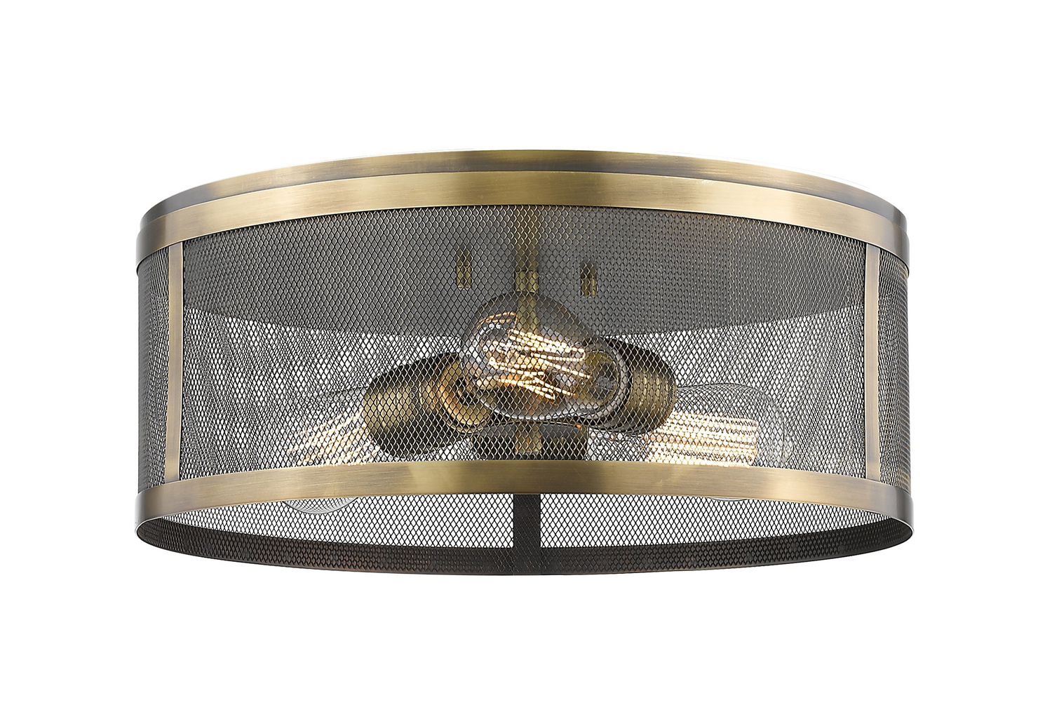 Three Light Flush Mount by Z-Lite - Meshsmith Collection, Natural Brass Finish - 331F14-NB