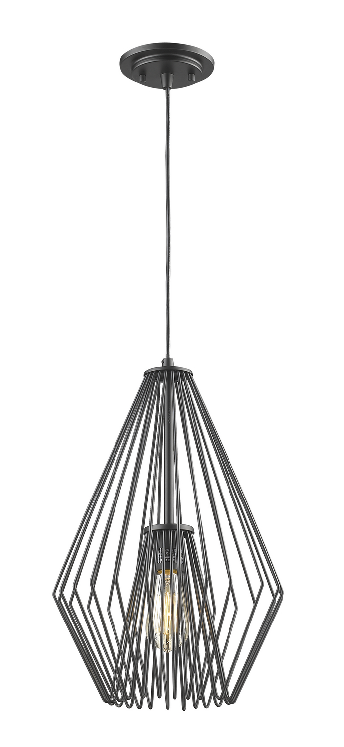 One Light Pendant by Z-Lite - Quintus Collection, Matte Black Finish - 442MP12-MB