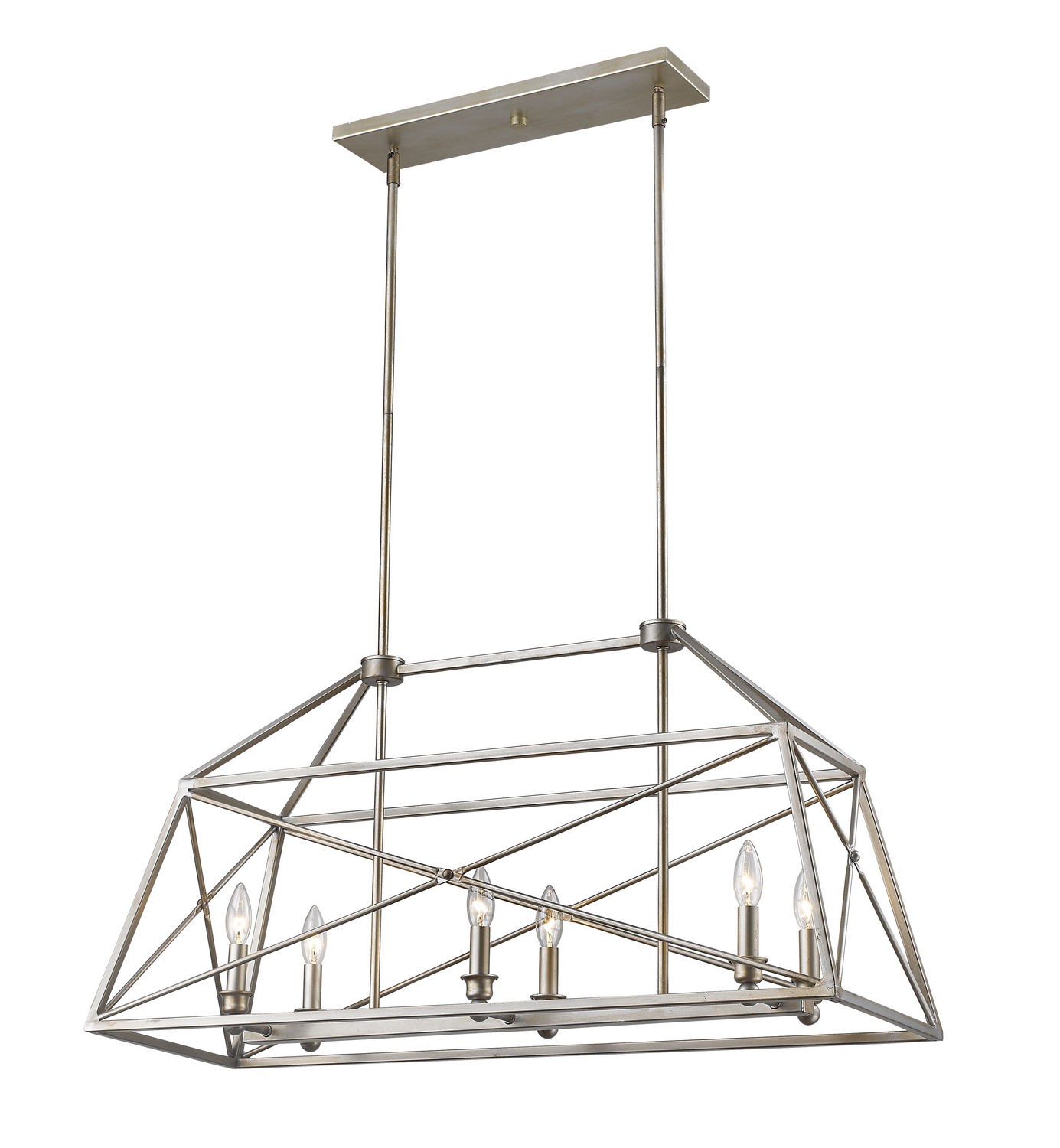 Six Light Linear Chandelier by Z-Lite - Trestle Collection, Antique Silver Finish - 447-36AS