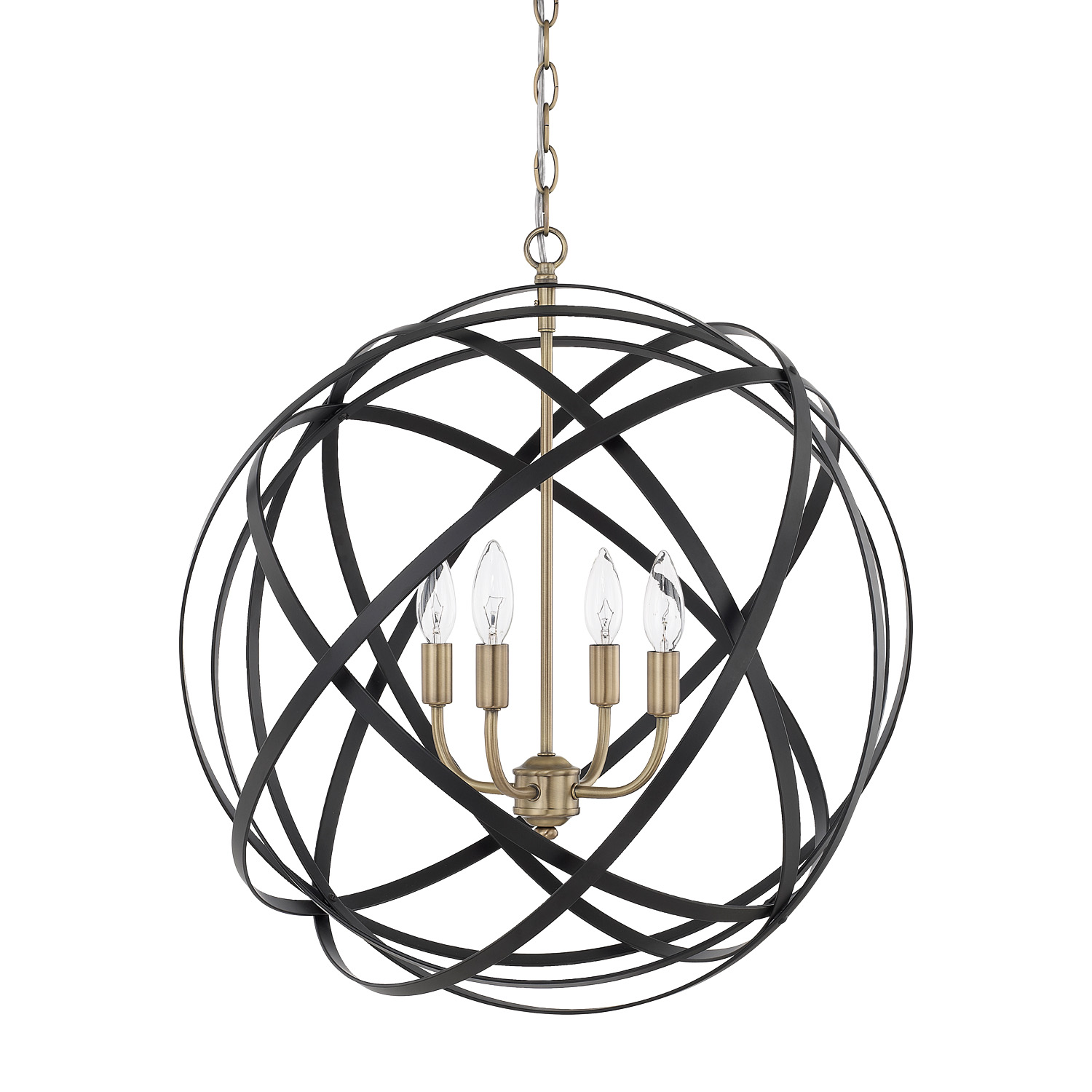 Capital Lighting Axis Four Light Pendant in Aged Brass and Black - 4234AB