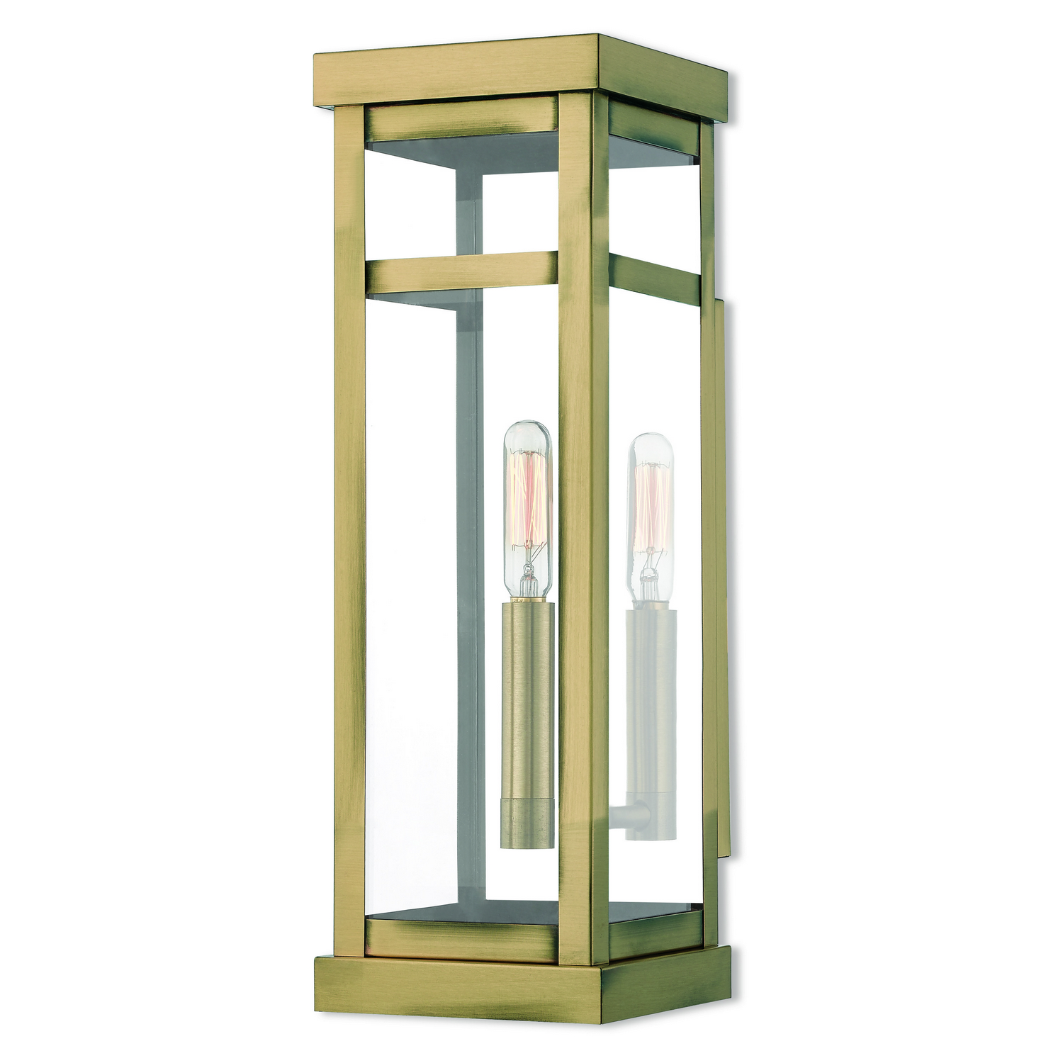 Photos - Chandelier / Lamp Livex Hopewell 1-Light Outdoor Wall Lantern in Antique Brass w with Polished Chrome Stainless Steel 20703-01