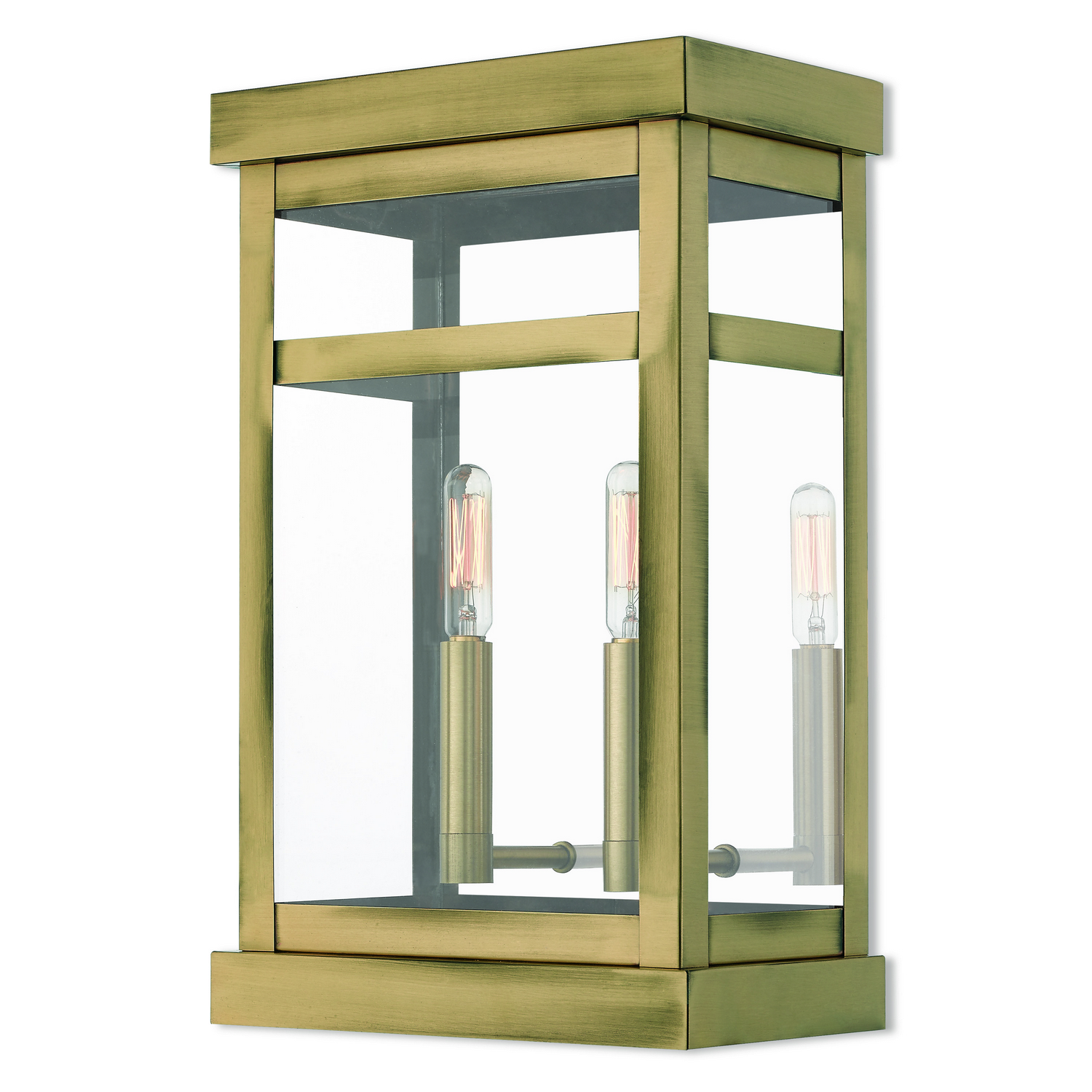 Photos - Chandelier / Lamp Livex Hopewell 2-Light Outdoor Wall Lantern in Antique Brass w with Polished Chrome Stainless Steel 20705-01