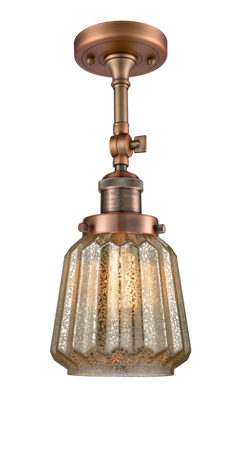 One Light Semi-Flush Mount by Innovations - Franklin Restoration Collection, Antique Copper Finish - 201F-AC-G146