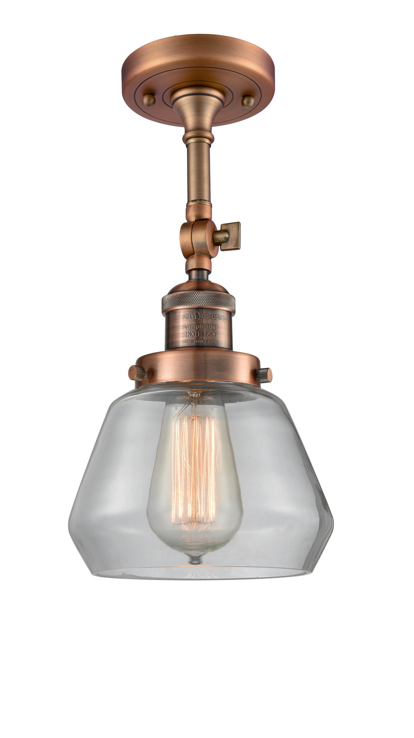 One Light Semi-Flush Mount by Innovations - Franklin Restoration Collection, Antique Copper Finish - 201F-AC-G172