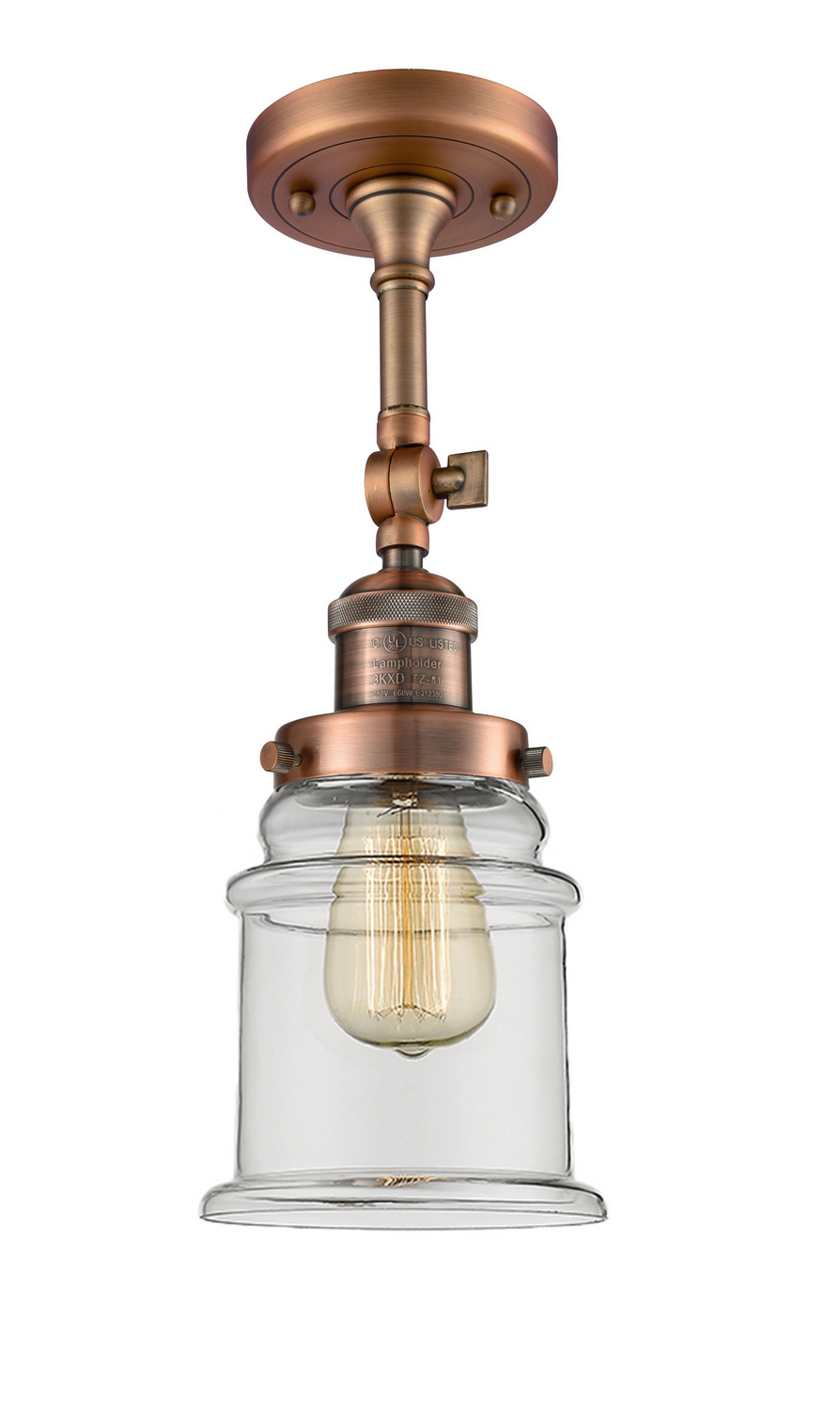 One Light Semi-Flush Mount by Innovations - Franklin Restoration Collection, Antique Copper Finish - 201F-AC-G182