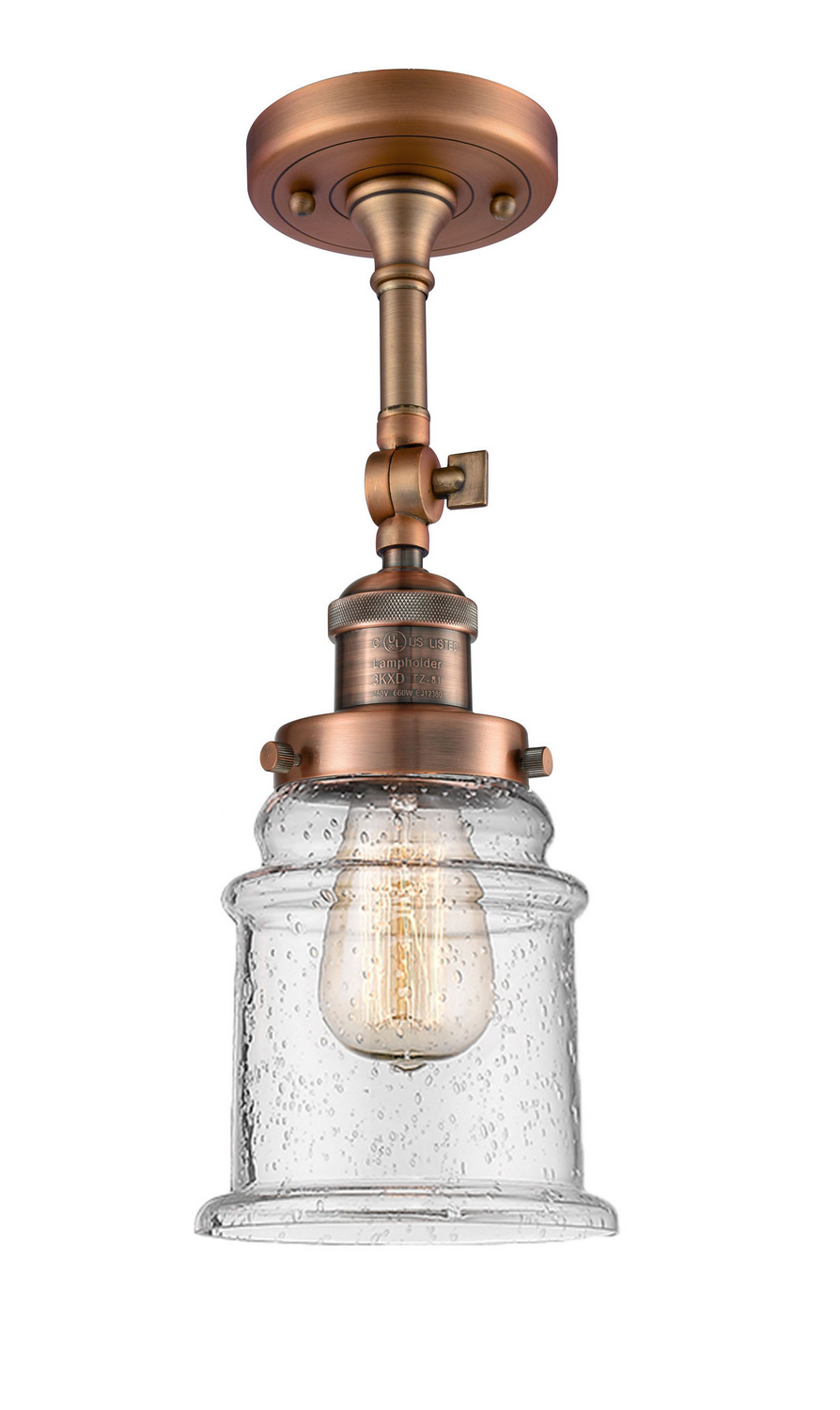 One Light Semi-Flush Mount by Innovations - Franklin Restoration Collection, Antique Copper Finish - 201F-AC-G184