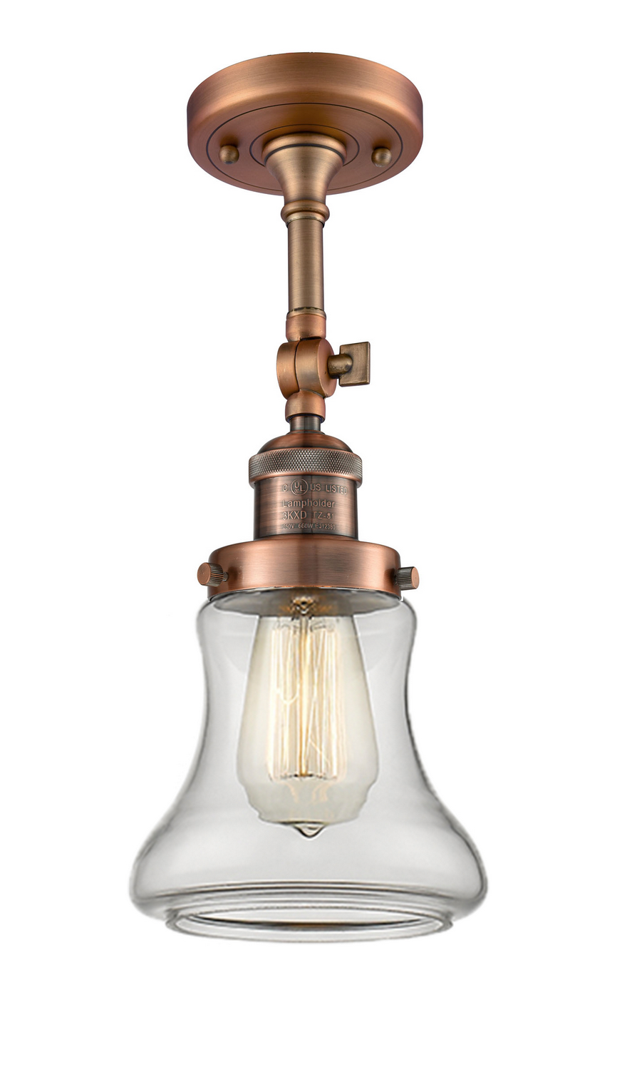 One Light Semi-Flush Mount by Innovations - Franklin Restoration Collection, Antique Copper Finish - 201F-AC-G192