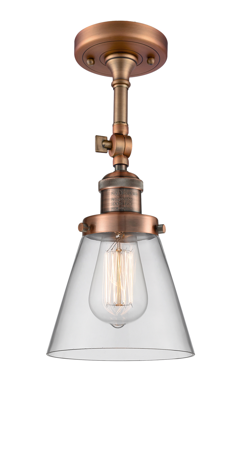 One Light Semi-Flush Mount by Innovations - Franklin Restoration Collection, Antique Copper Finish - 201F-AC-G62