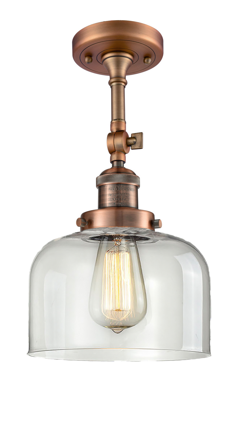 One Light Semi-Flush Mount by Innovations - Franklin Restoration Collection, Antique Copper Finish - 201F-AC-G72