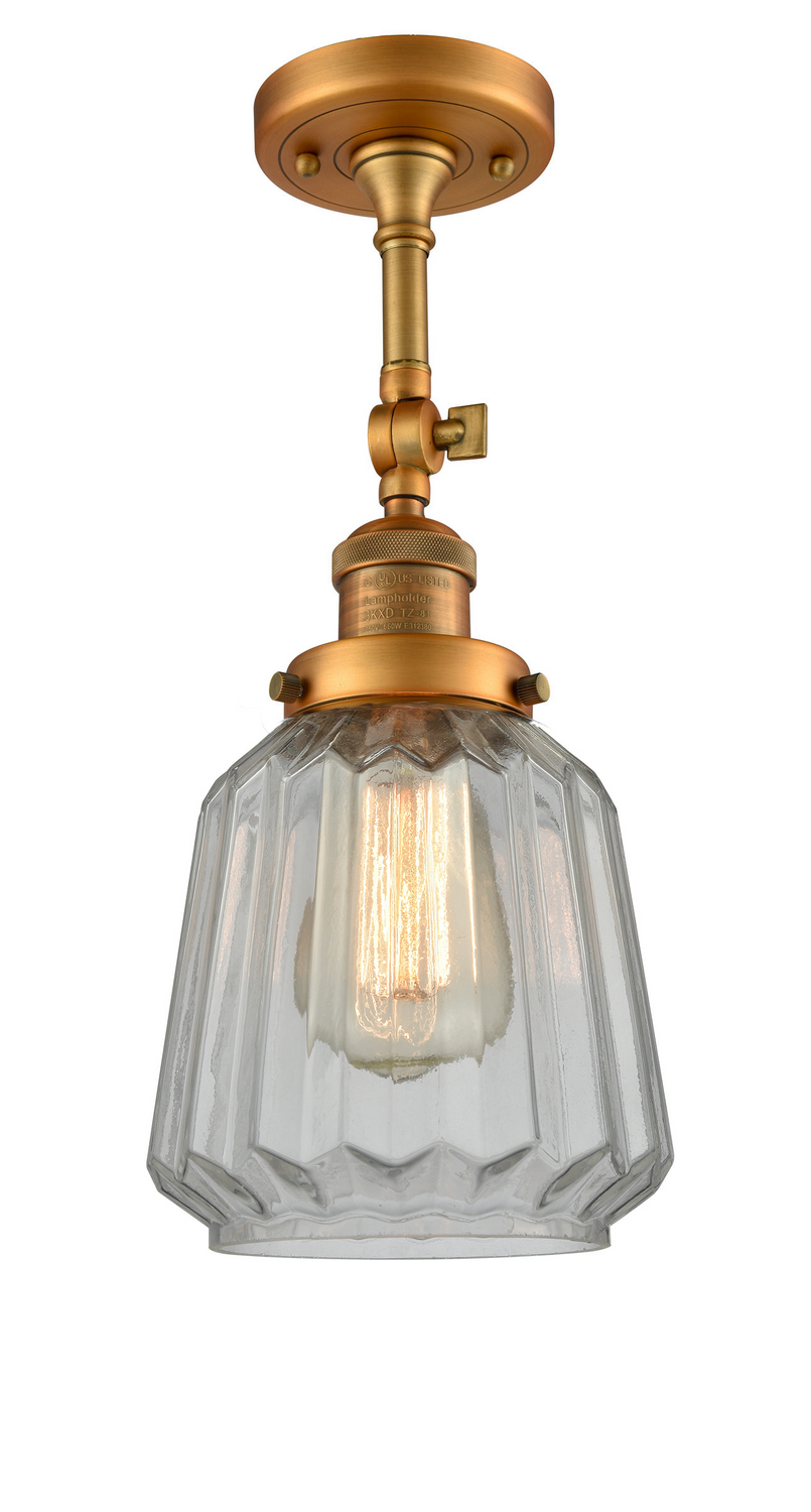 One Light Semi-Flush Mount by Innovations - Franklin Restoration Collection, Brushed Brass Finish - 201F-BB-G142