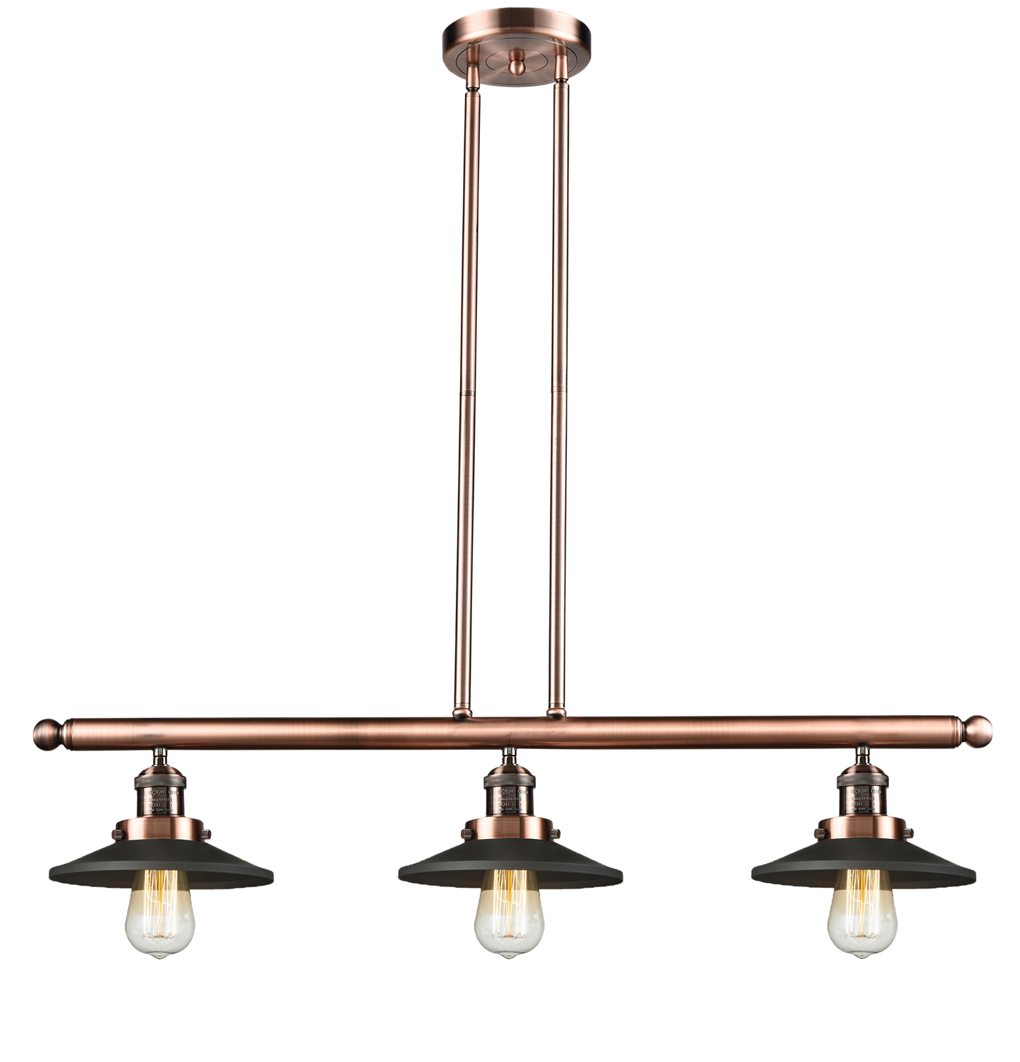 Three Light Island Pendant by Innovations - Franklin Restoration Collection, Antique Copper Finish - 213-AC-M6BK