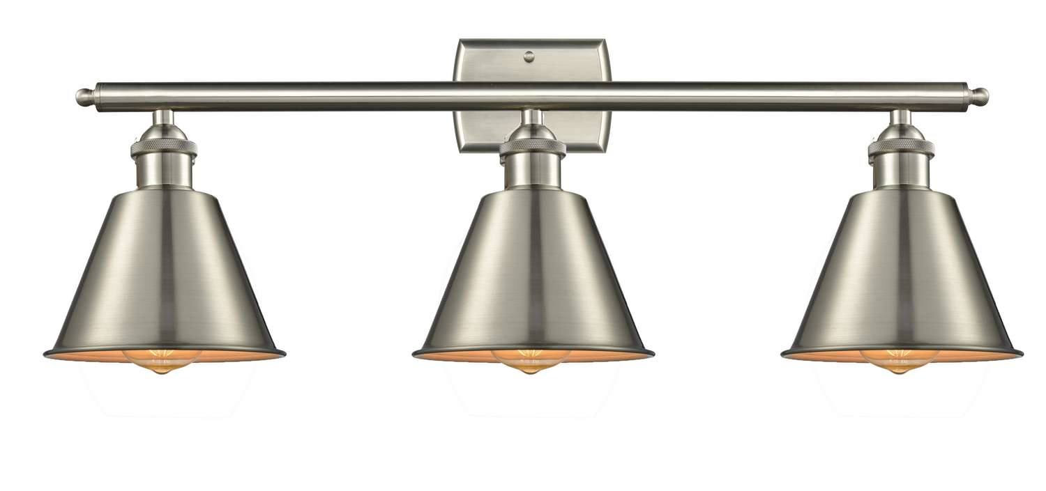 Three Light Bath Vanity by Innovations - Ballston Collection, Brushed Satin Nickel Finish - 516-3W-SN-M8
