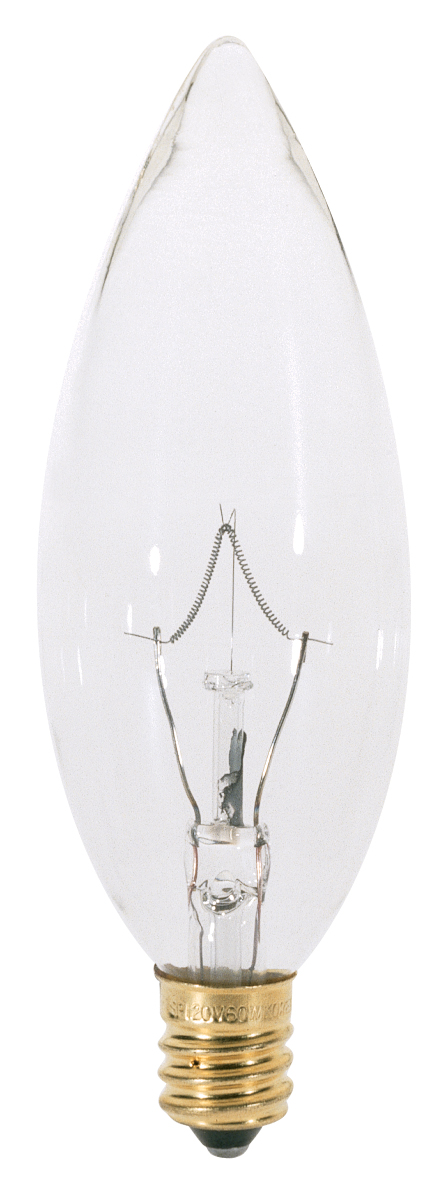 Product image for Satco S3282 25 Watt BA9 1/2 Incandescent - Clear - 1500 Average rated hours - 212 Lumens - Candelabra base - 120 Volt