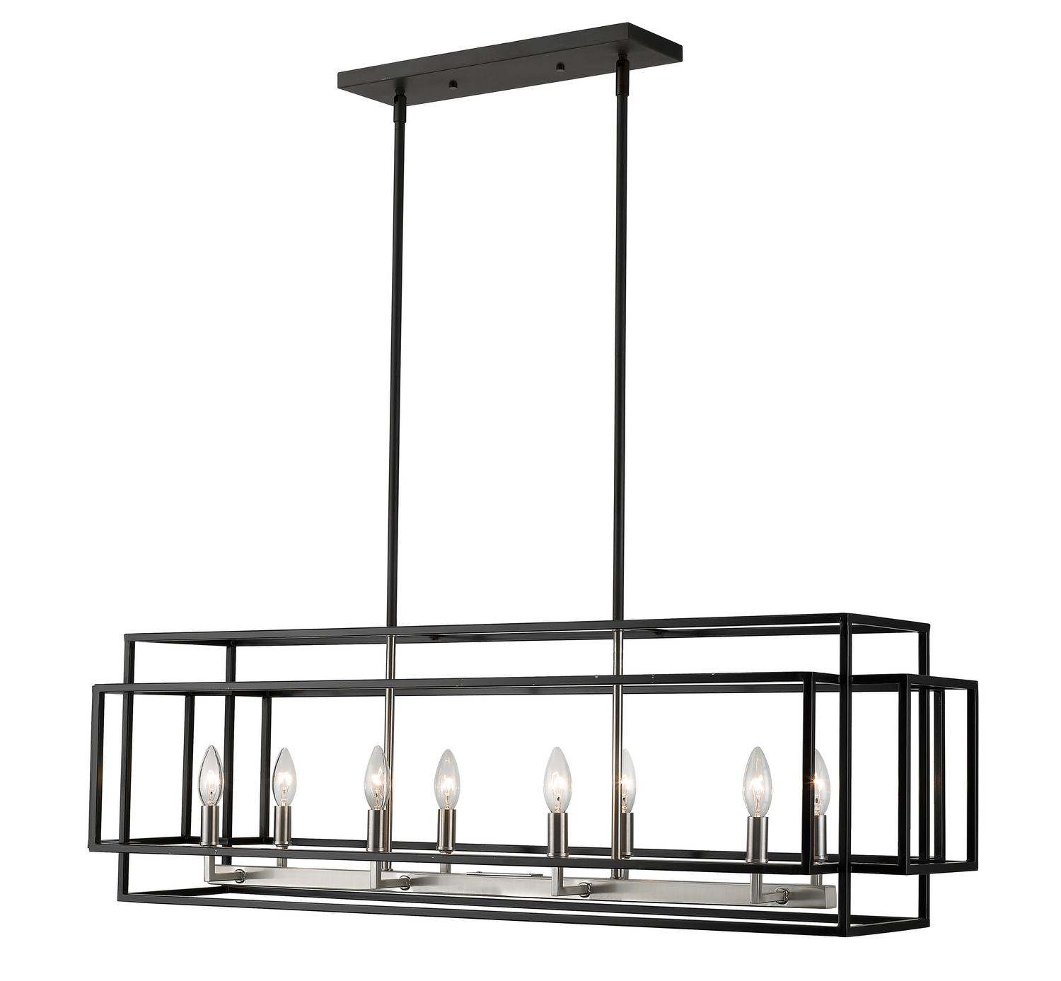 Eight Light Linear Chandelier by Z-Lite - Titania Collection, Black + Brushed Nickel Finish - 454-44L-BK-BN