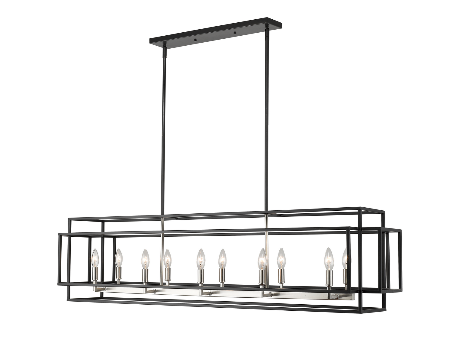 Ten Light Linear Chandelier by Z-Lite - Titania Collection, Black + Brushed Nickel Finish - 454-54L-BK-BN