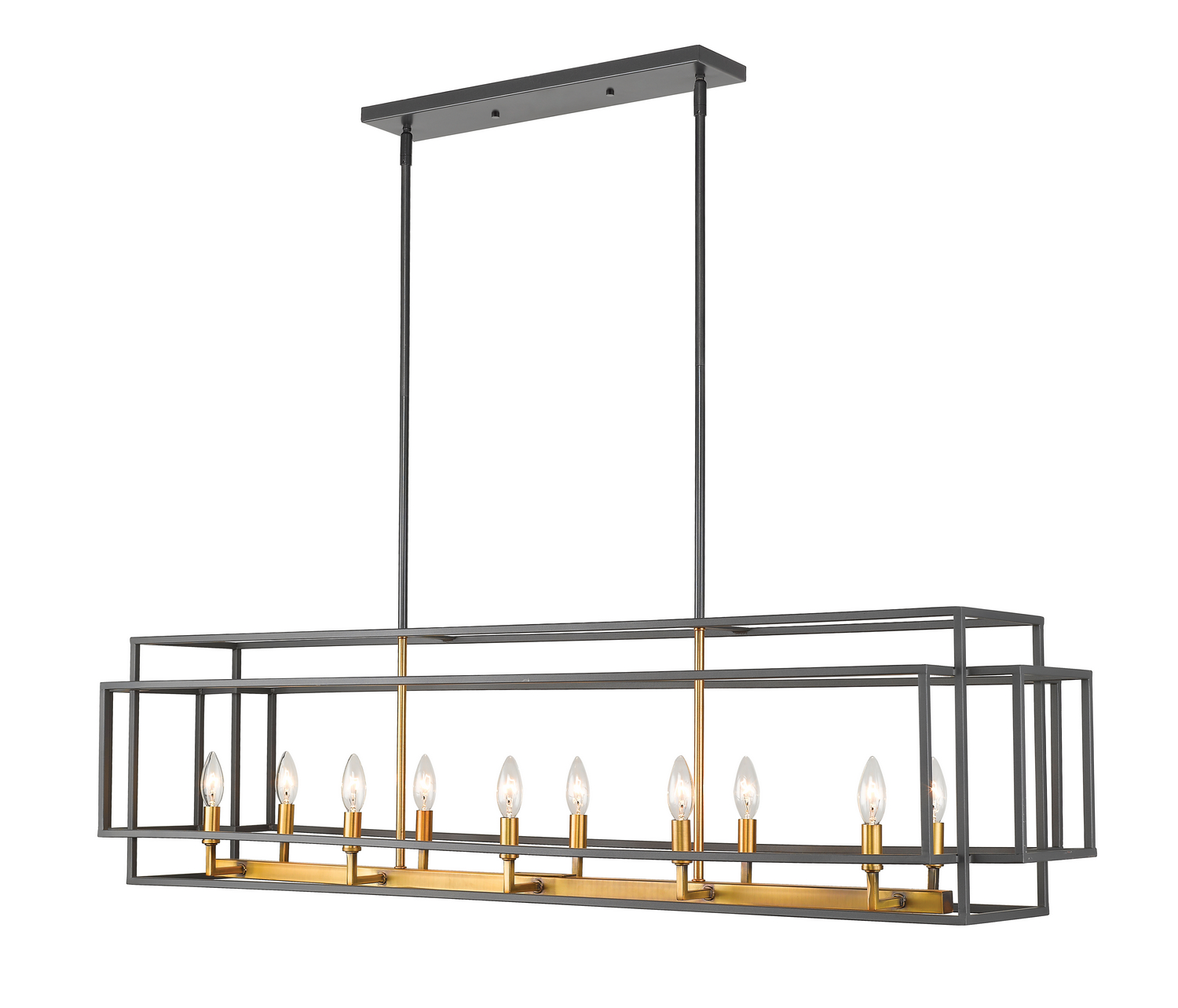 Ten Light Linear Chandelier by Z-Lite - Titania Collection, Bronze + Olde Brass Finish - 454-54L-BRZ-OBR