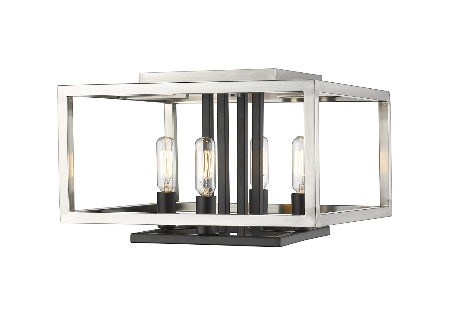 Four Light Flush Mount by Z-Lite - Quadra Collection, Brushed Nickel + Matte Black Finish - 456F-BN-BK